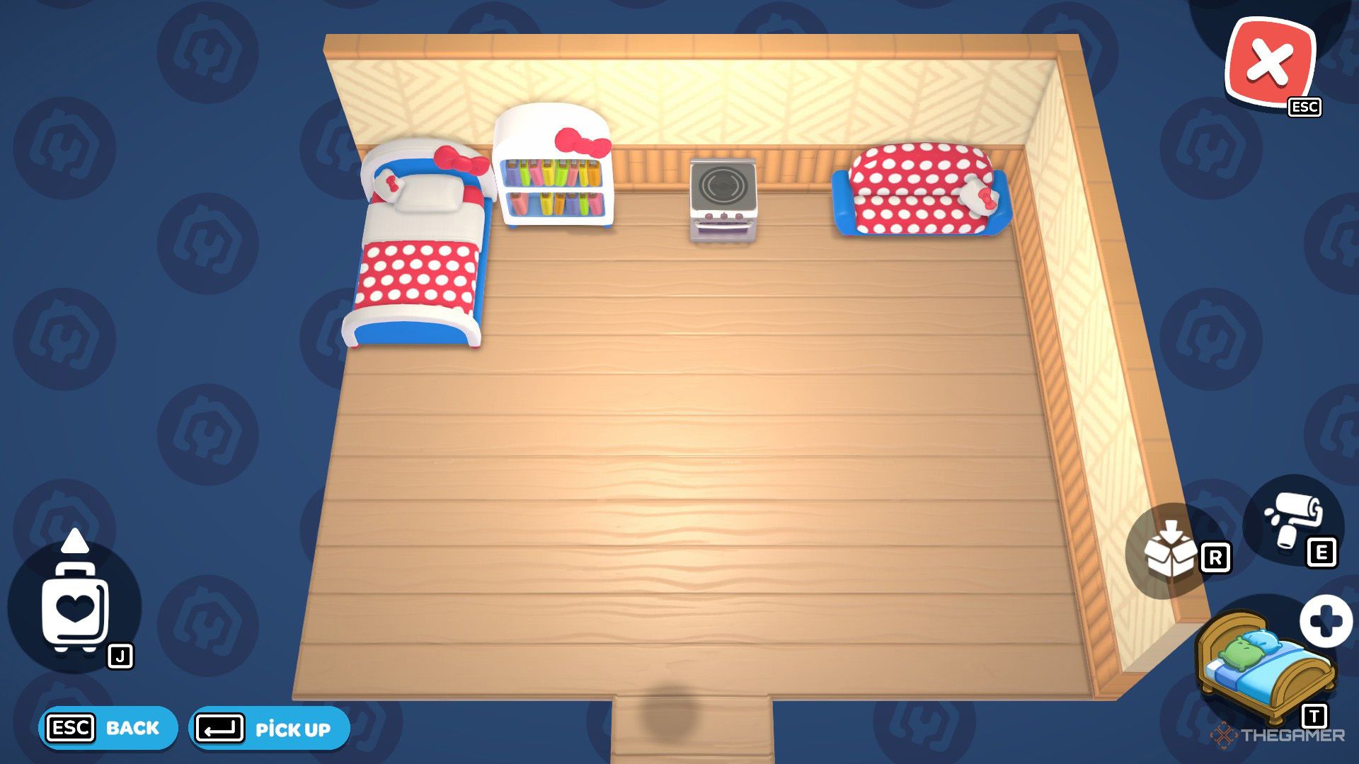 The player decorates a visitor cabin for Mary White in Hello Kitty Island Adventure