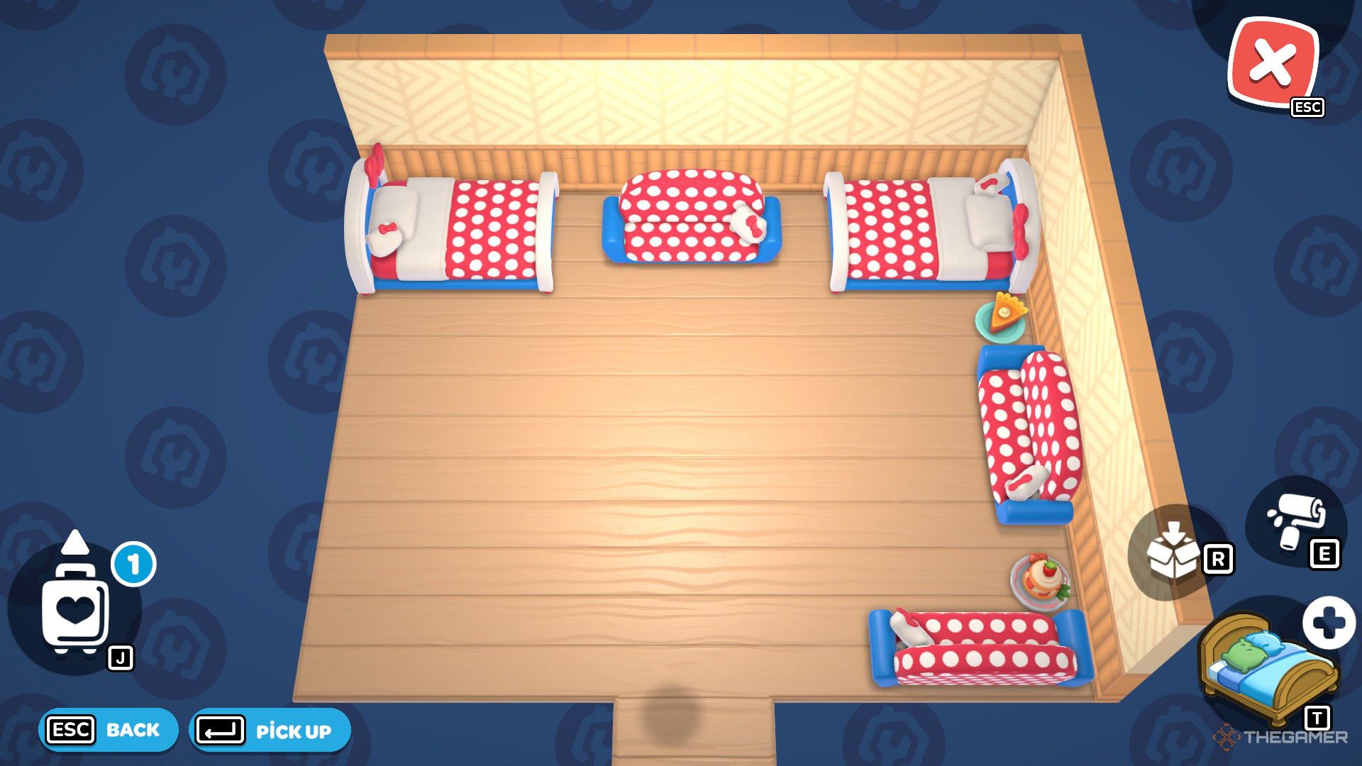 The player decorates a visitor cabin for Mimmy in Hello Kitty Island Adventure