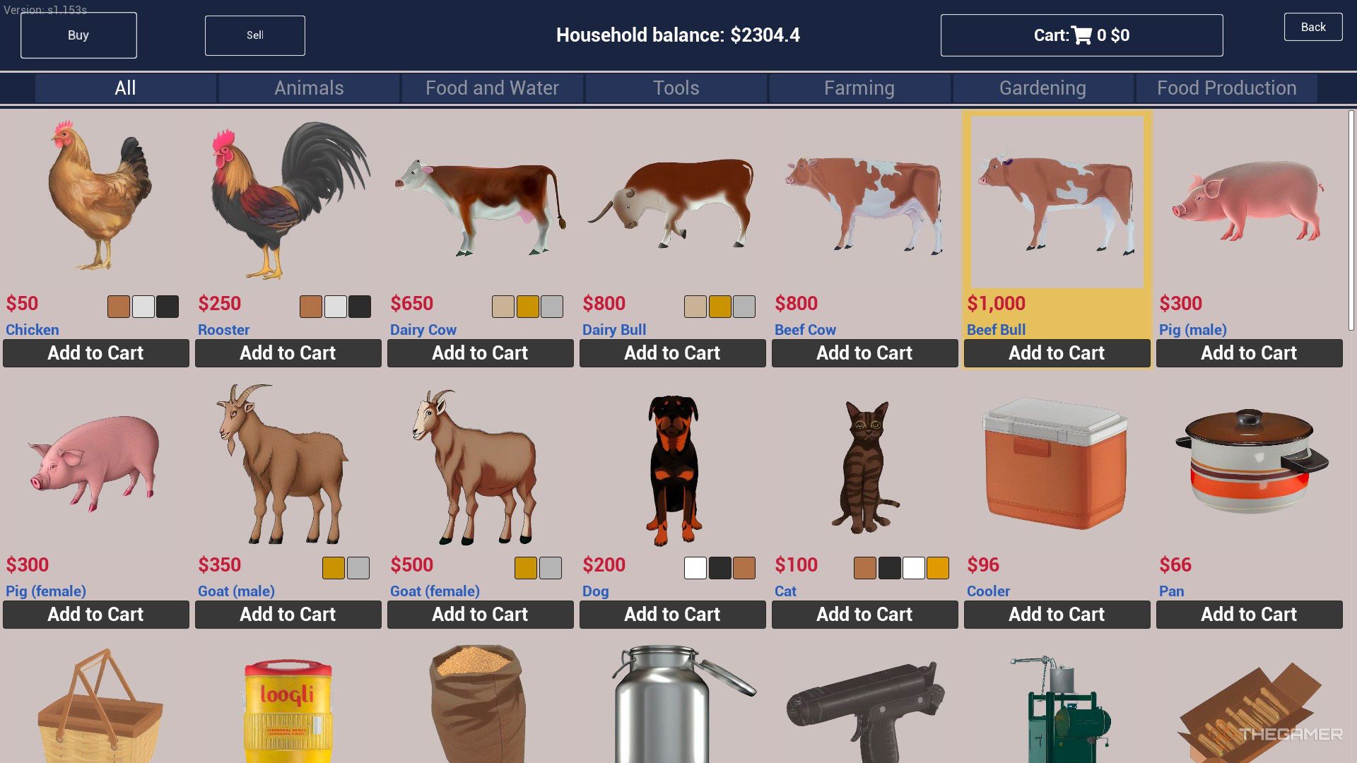 بازیکن در حال بررسی قیمت مرغ و خروس در فروشگاه عمومی در Simulator Ranch است
