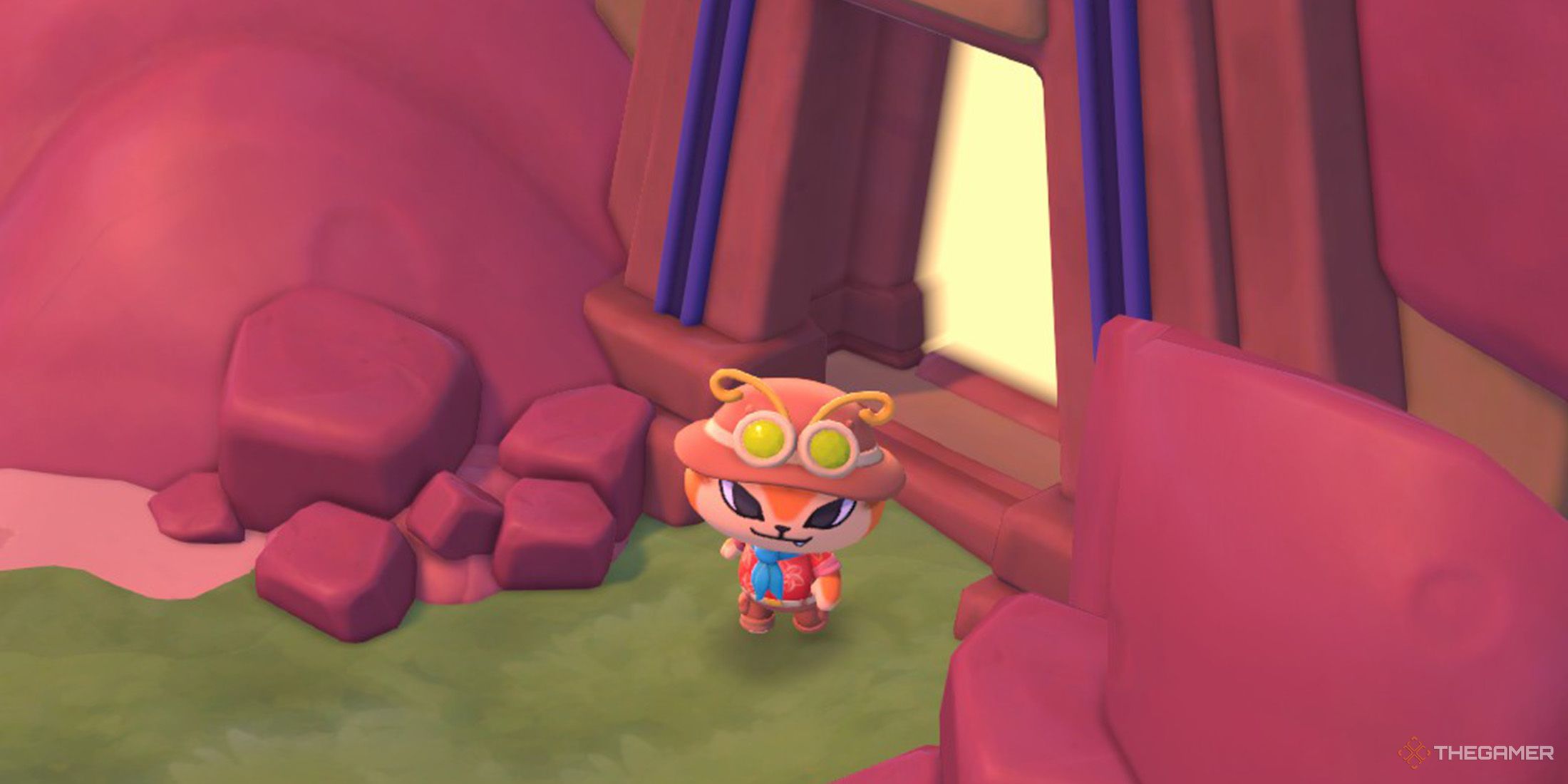 The player is standing in front of one of the Gemstone Mountain&rsquo;s puzzle rooms in Hello Kitty Island Adventure