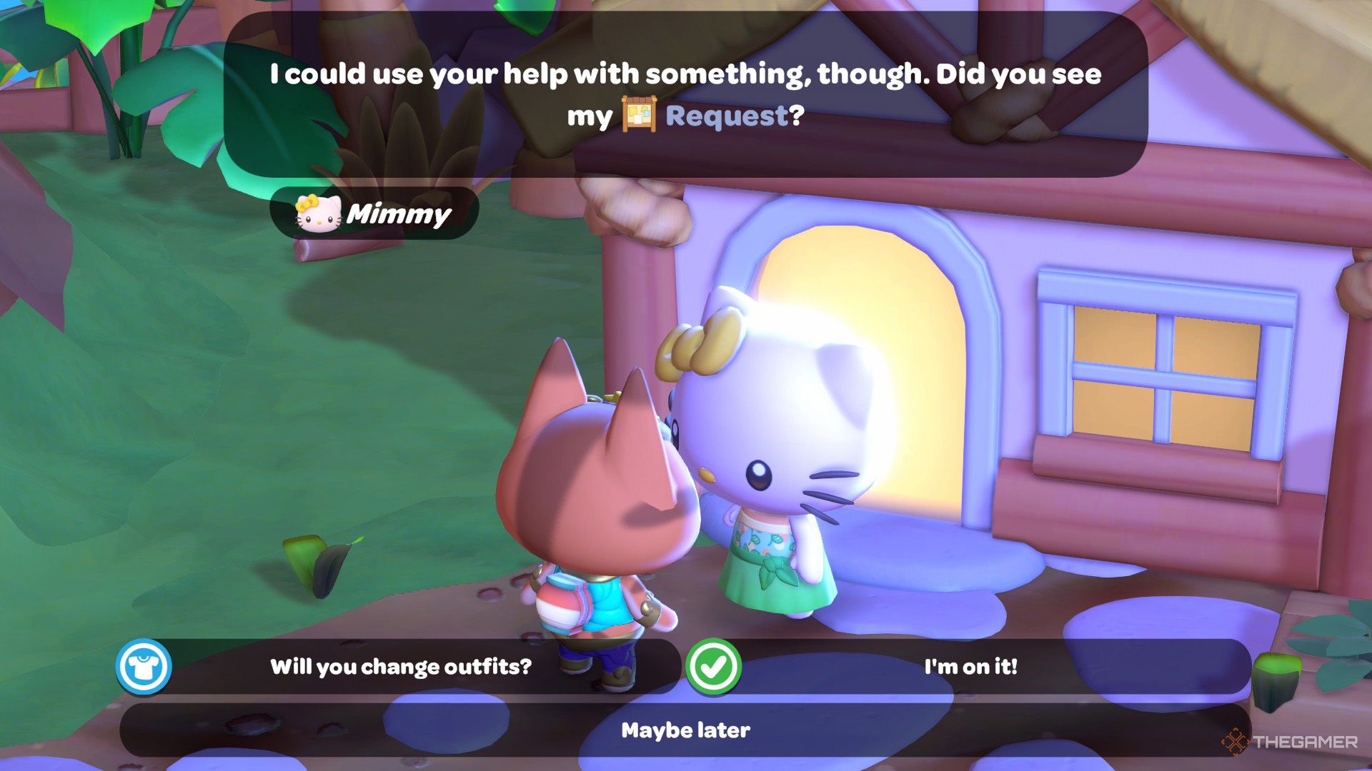 The player reveives a daily quest from Mimmy in Hello Kitty Island Adventure