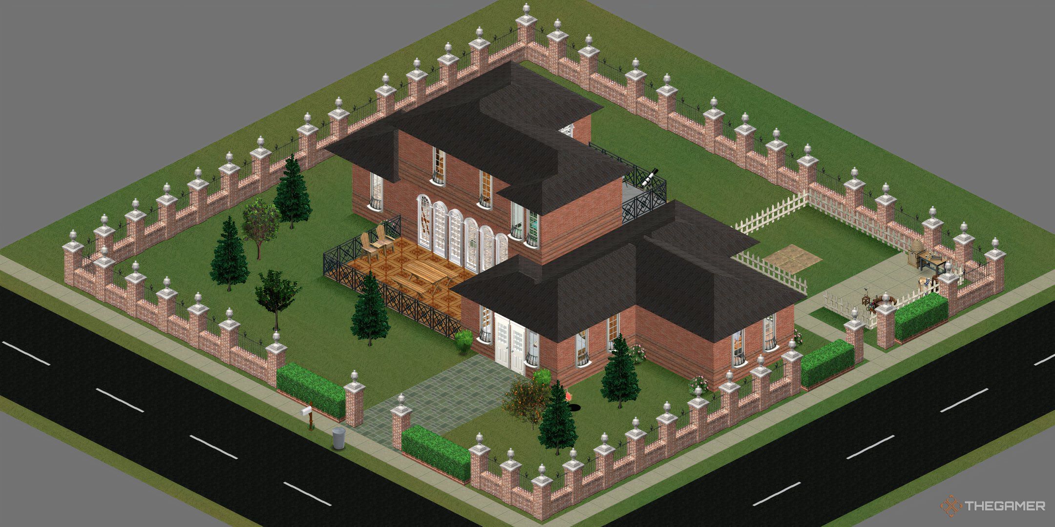 The Sims 1 exterior of a large house.