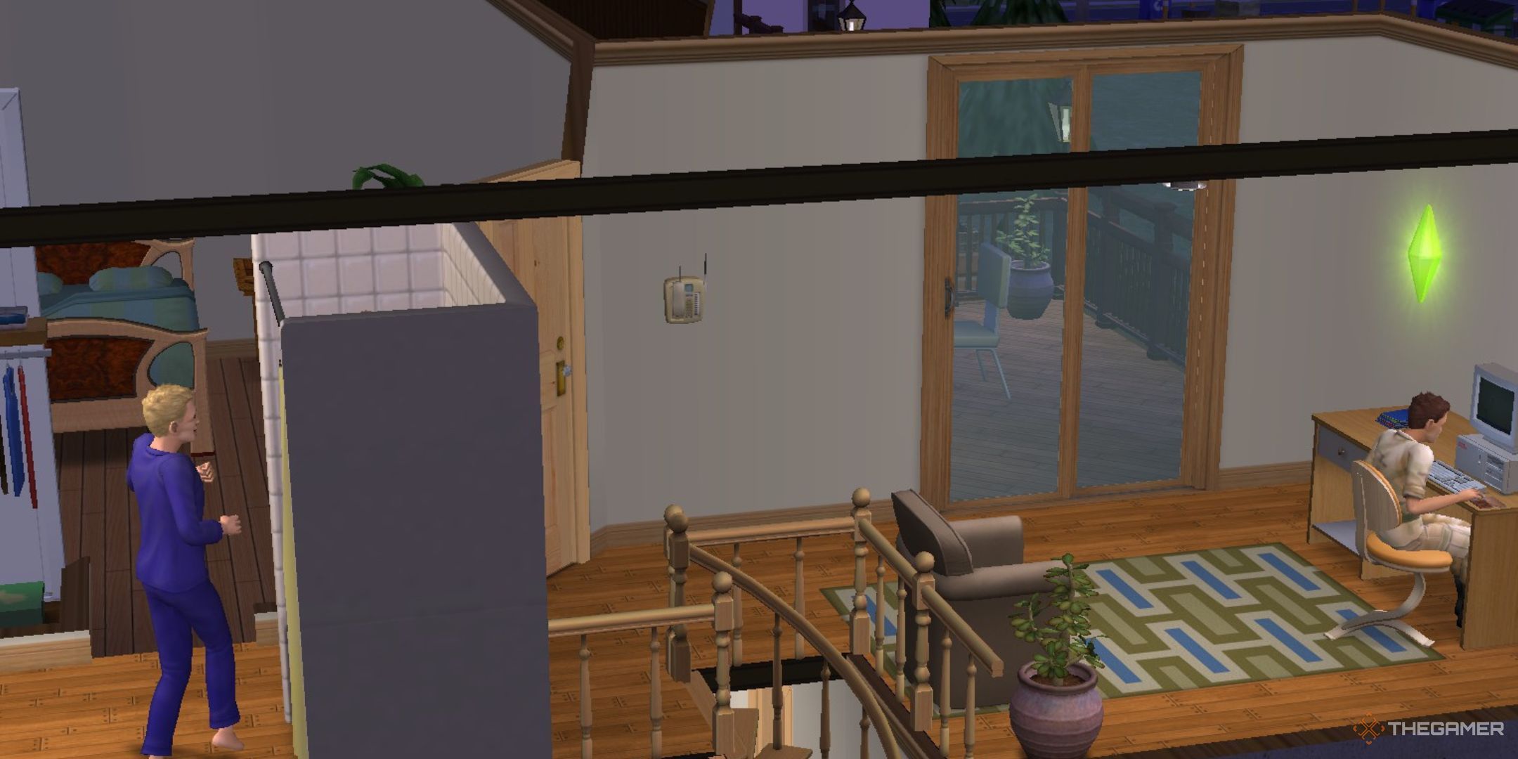 The Sims are living their daily lives in The Sims 2.