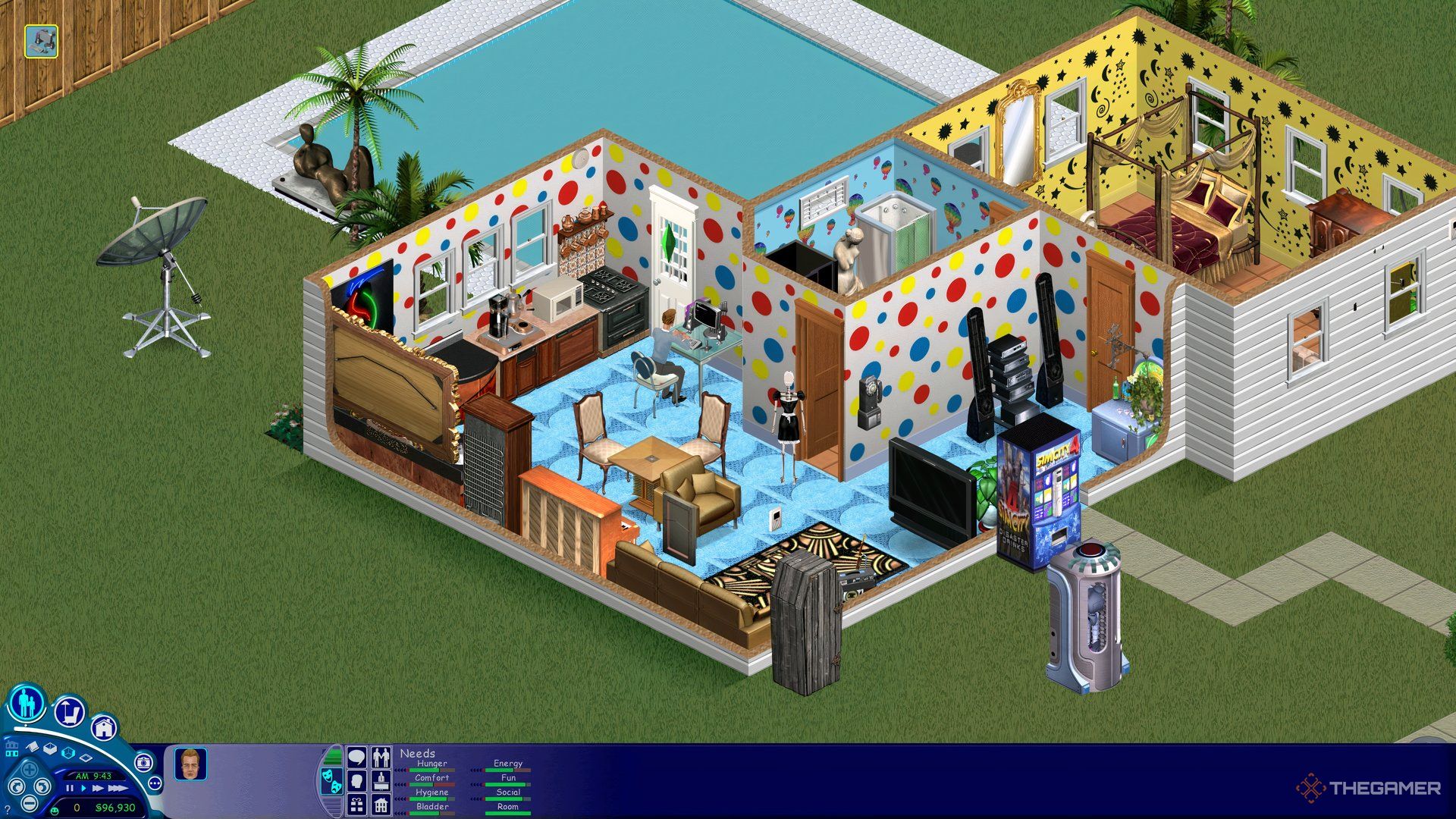 جانی زرت در حال یافتن شغل در رایانه در Sims 1 در خانه خود است.