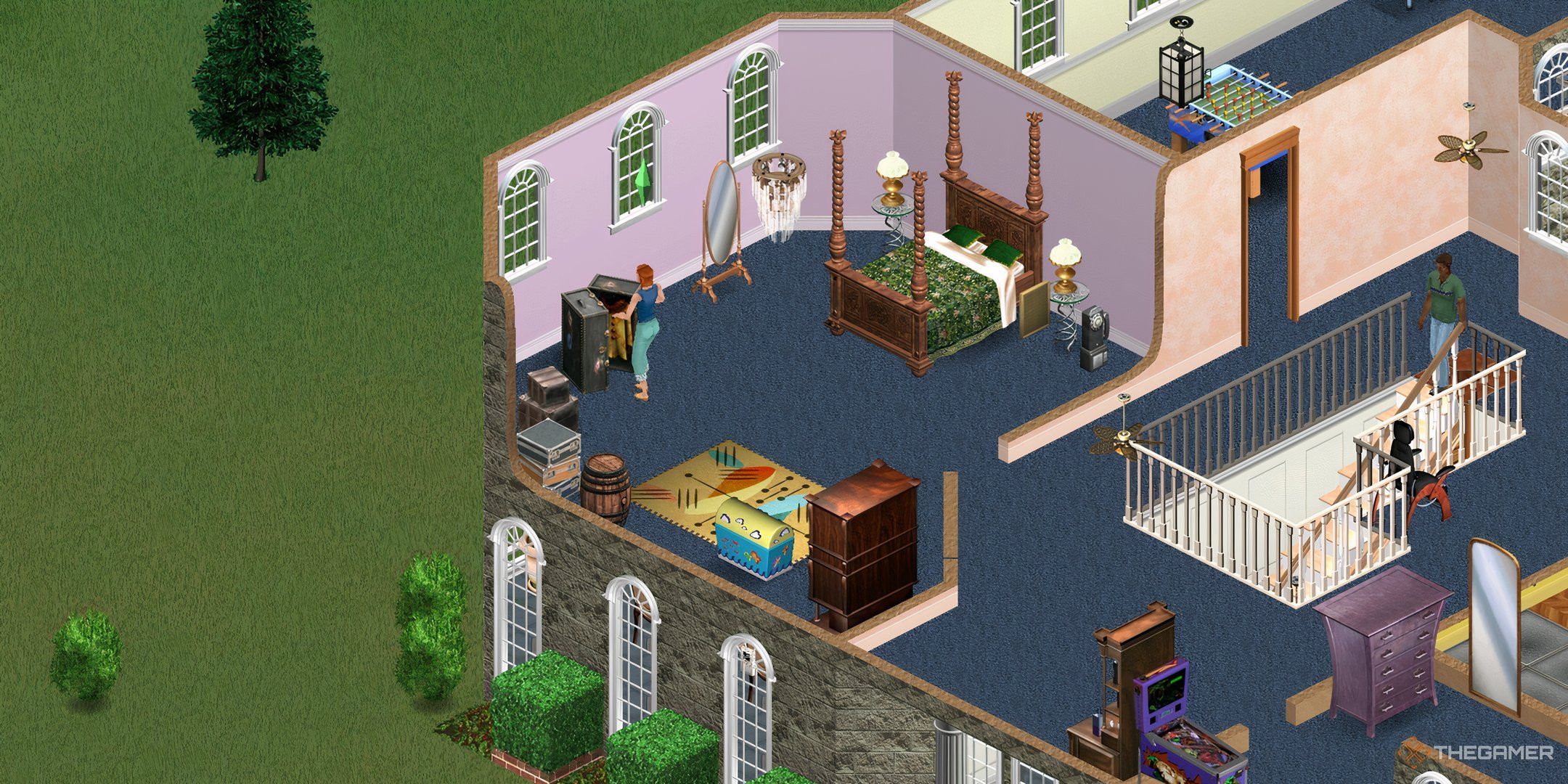 Eliza Pancakes in The Sims 1 opening a trunk, surrounded by packed boxes.