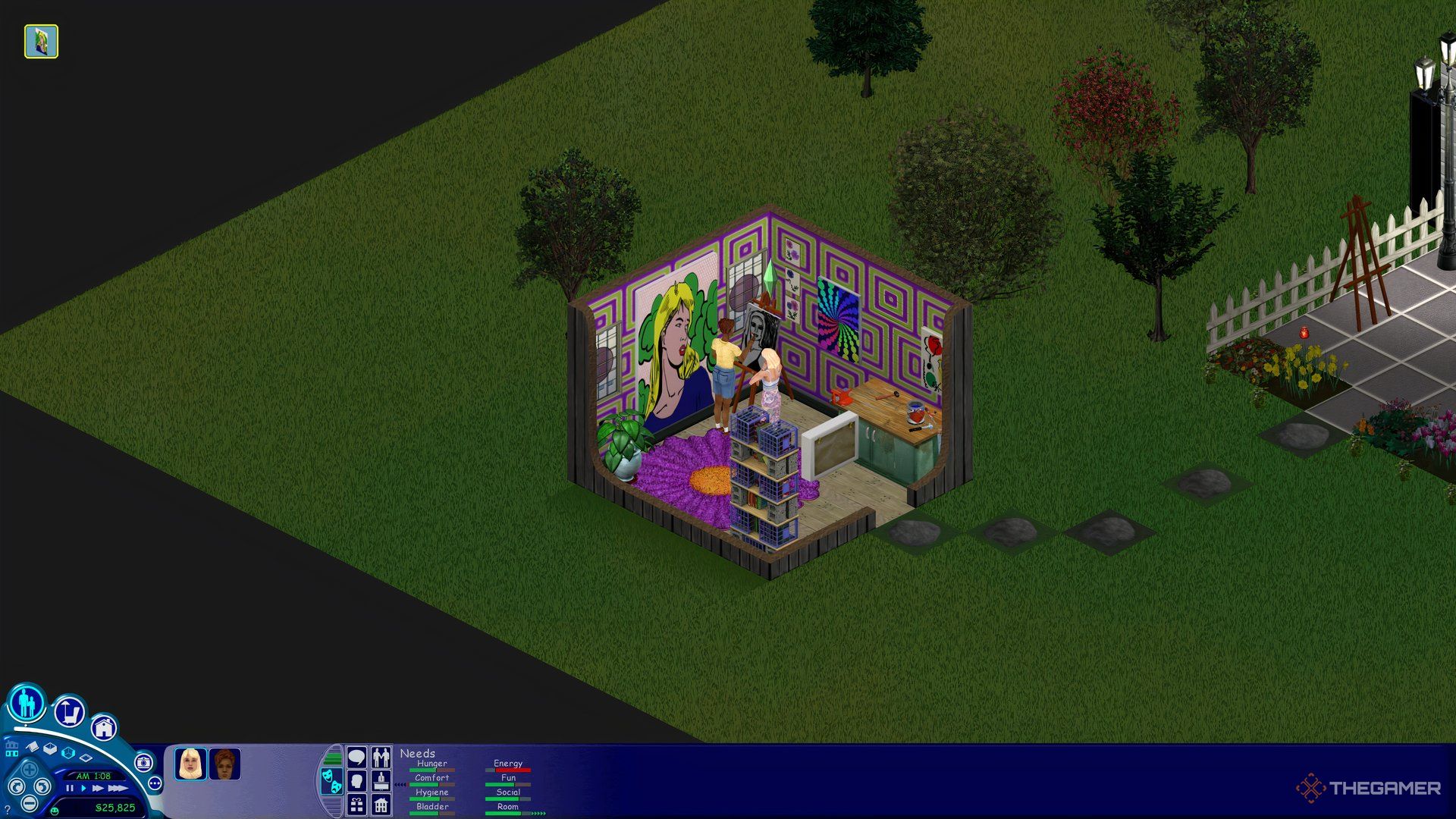 اتاق های موجود در نقاشی Sims 1 در یک استودیوی هنری با تجهیزات دیگر.