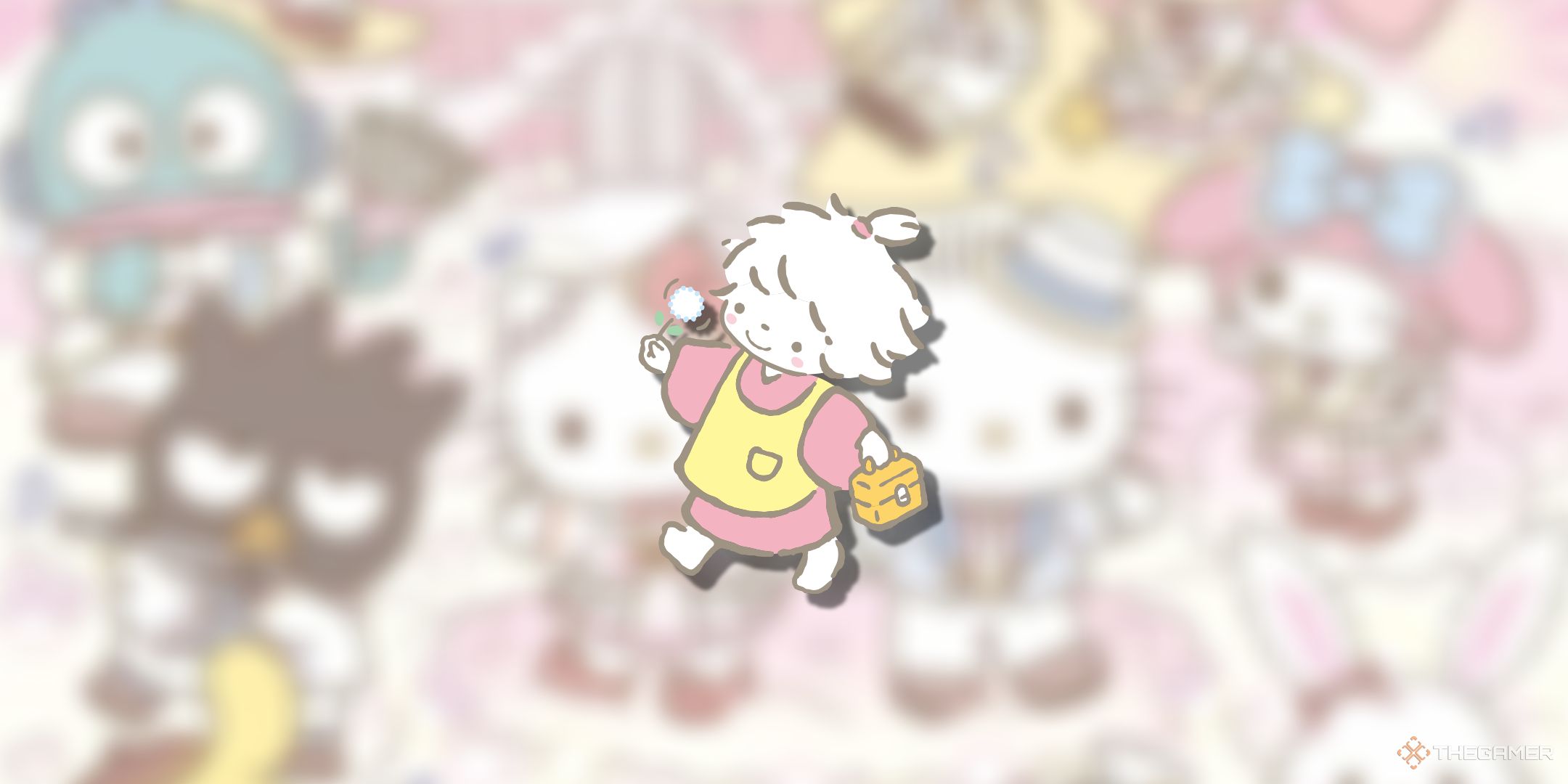 شعر ریز و درشت در زمینه مبهم Sanrio.