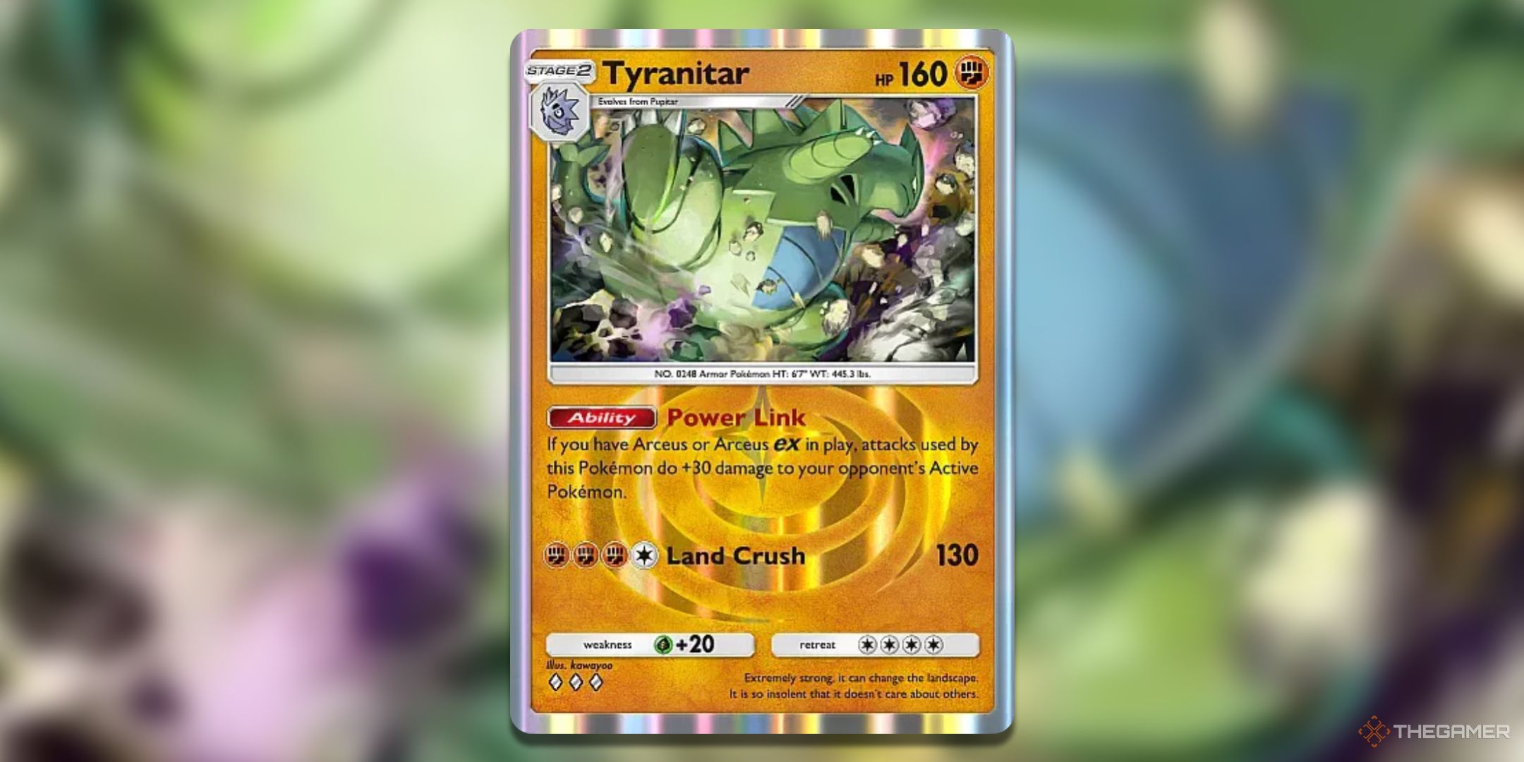 Tyranitar Pokemon TCG Pocket Triumphant Light Card Art.