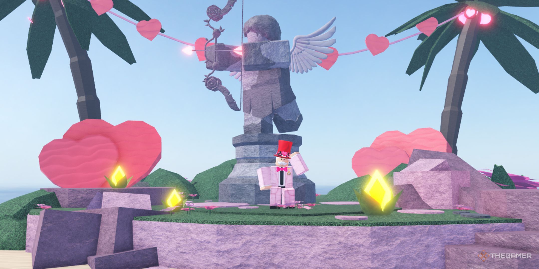 The player character shows Valentine&rsquo;s Day NPC on his little island in Moosewood in Fisch