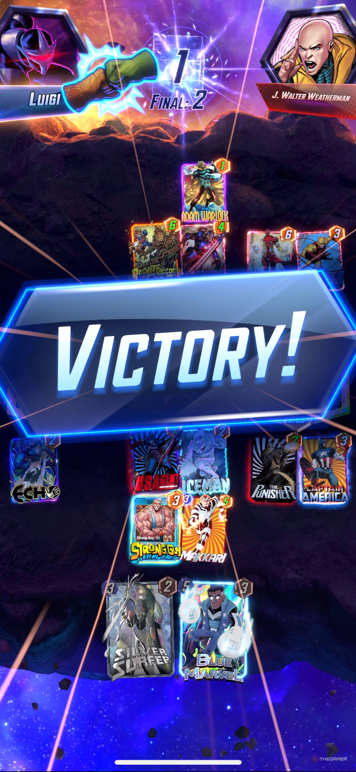 Winning a match in Marvel Snap.