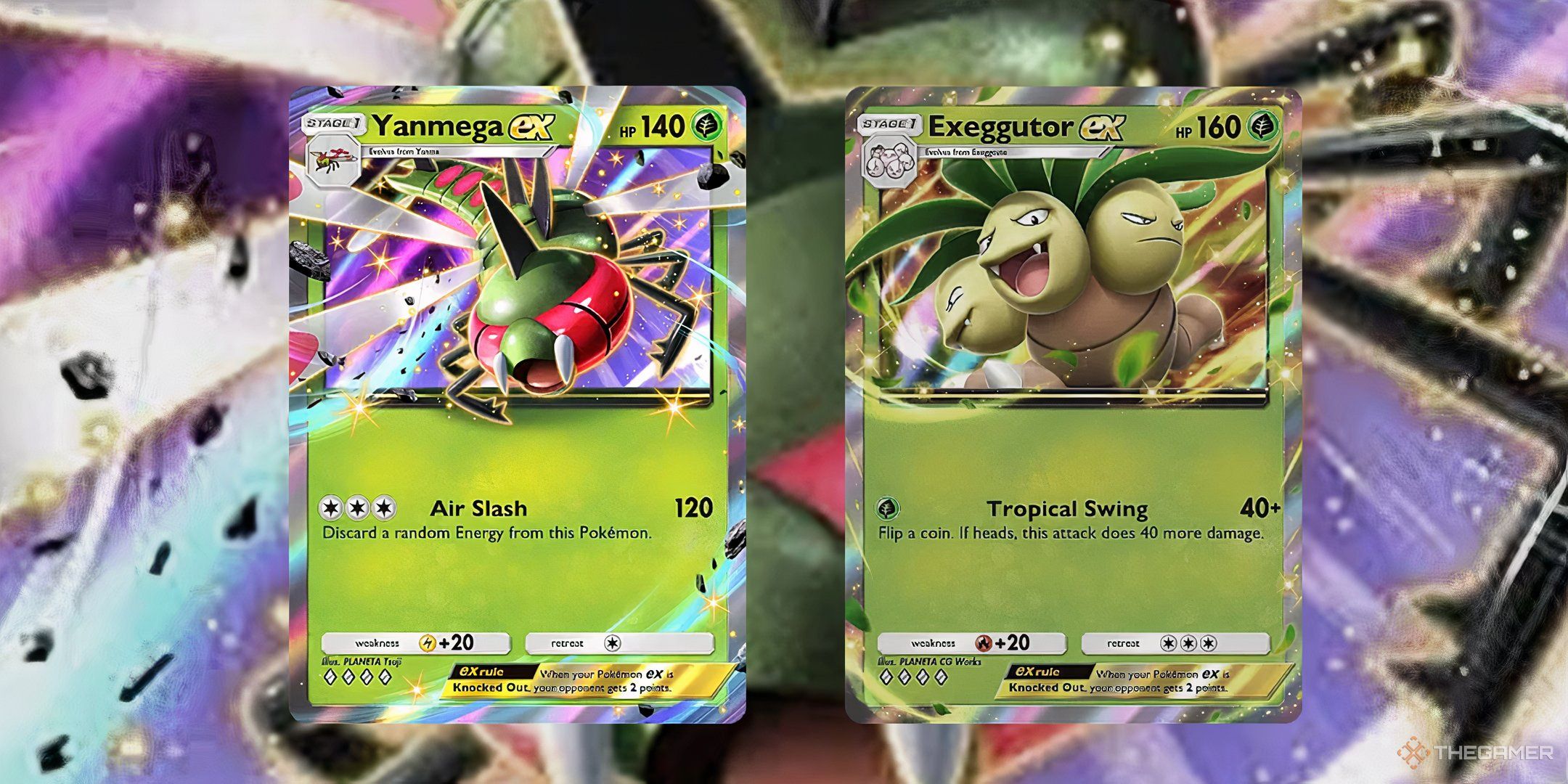 The Yanmega Ex and the Exeggutor Ex cards from Pokemon TCG Pocket.