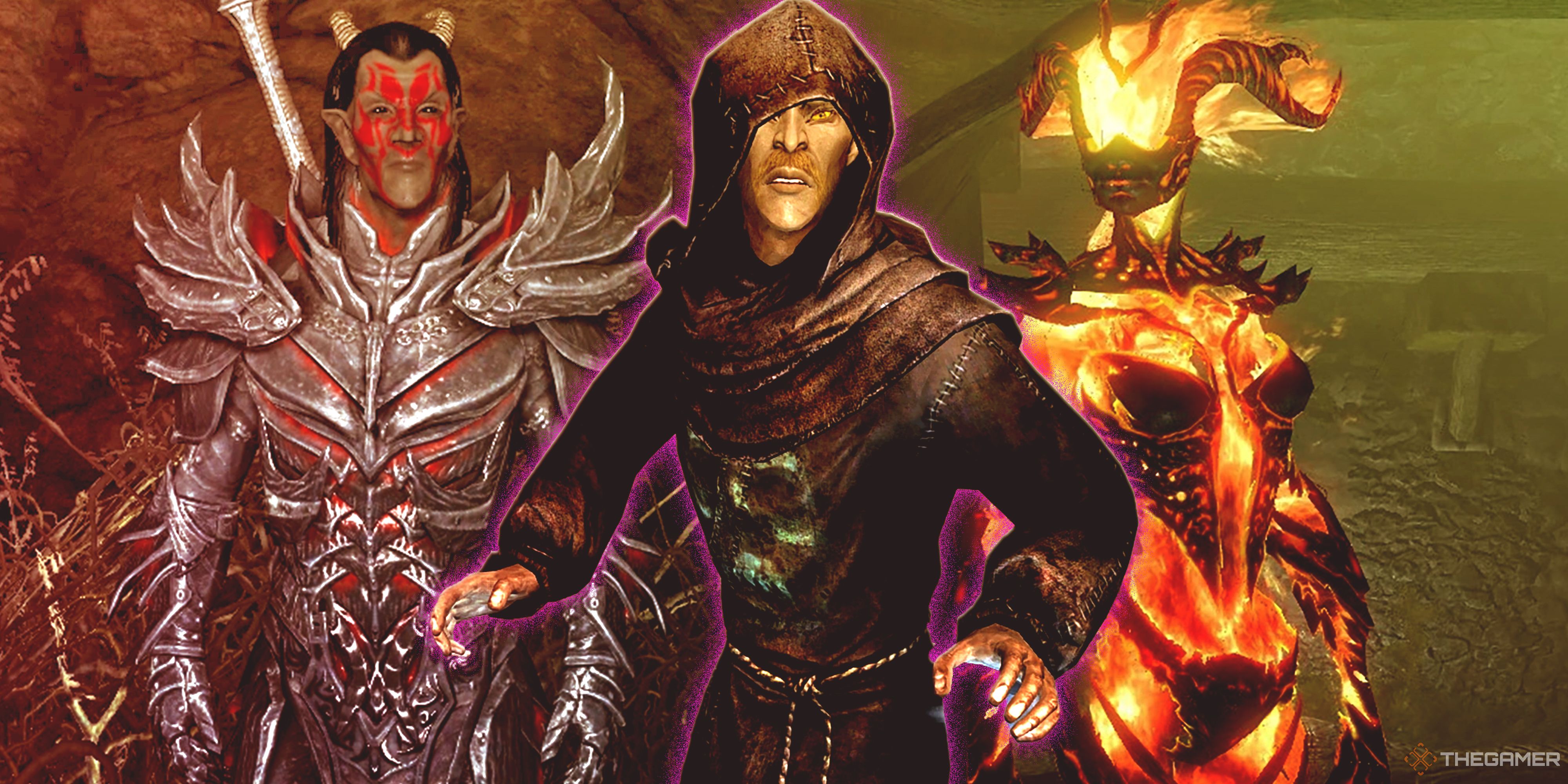 The Daedric Commander, Necromancer and Flame Atronach.