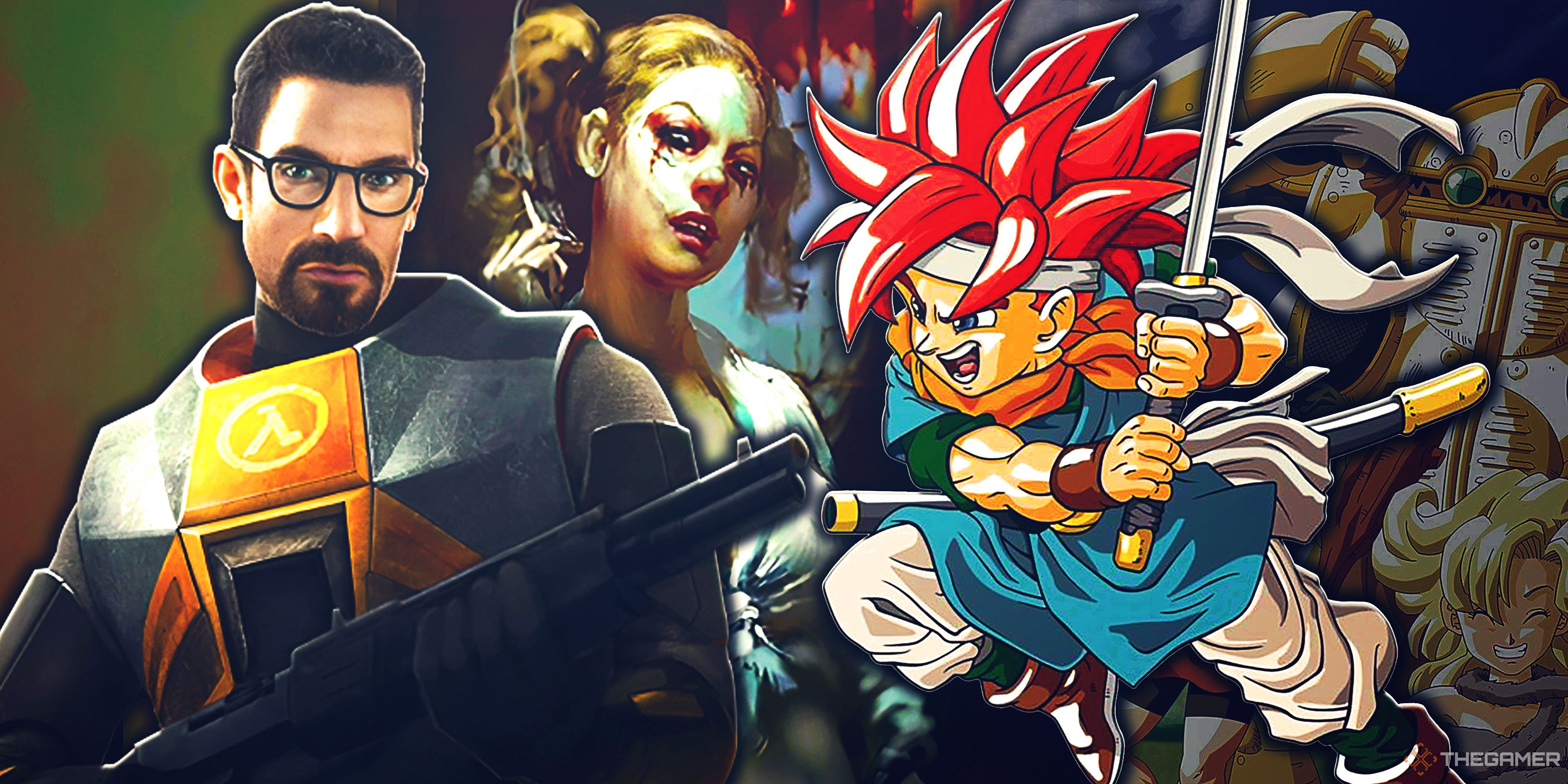 Collage image with characters from Half-Life 2, Vampire: The Masquerade - Bloodlines, and Chrono Trigger.