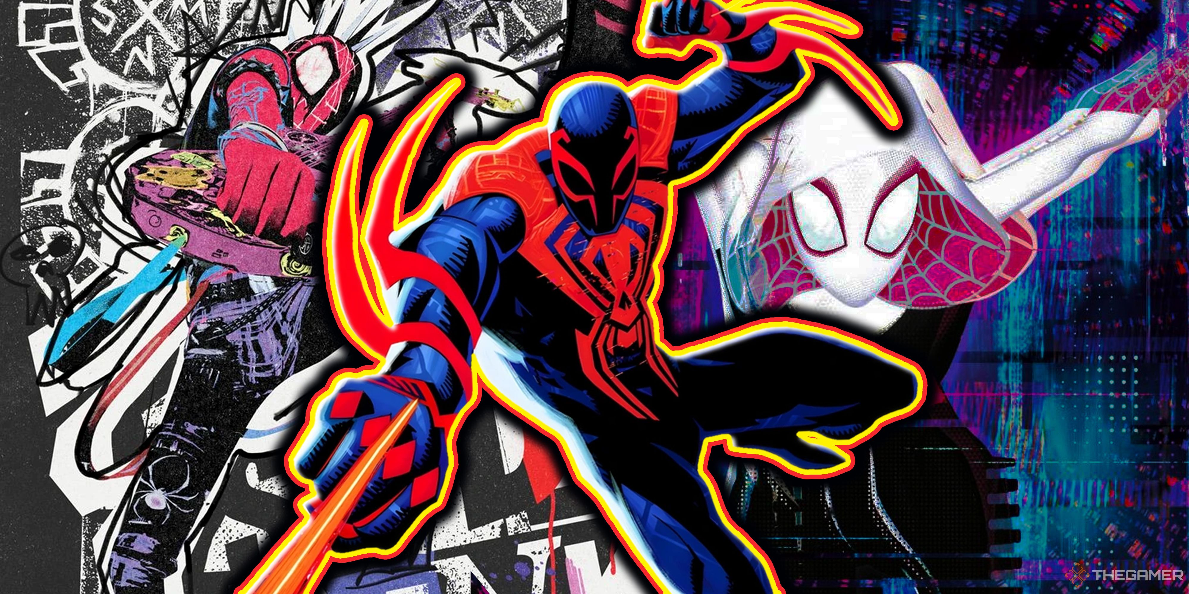 Spider-Punk, Spider-Man 2099 and Spider-Gwen.