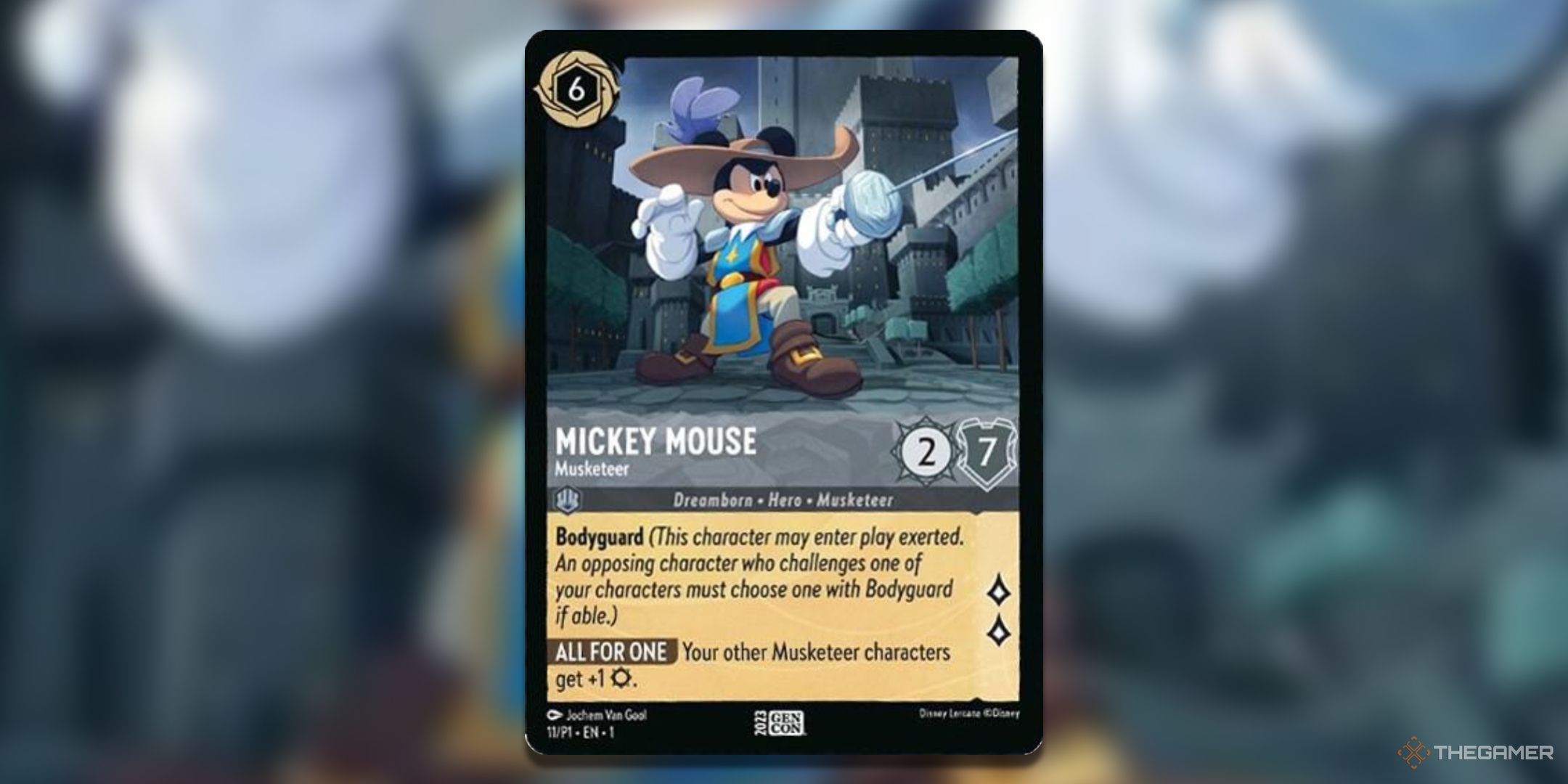 2023 Gen Con Mickey Mouse Musketeer Promo Disney Lorcana card art.