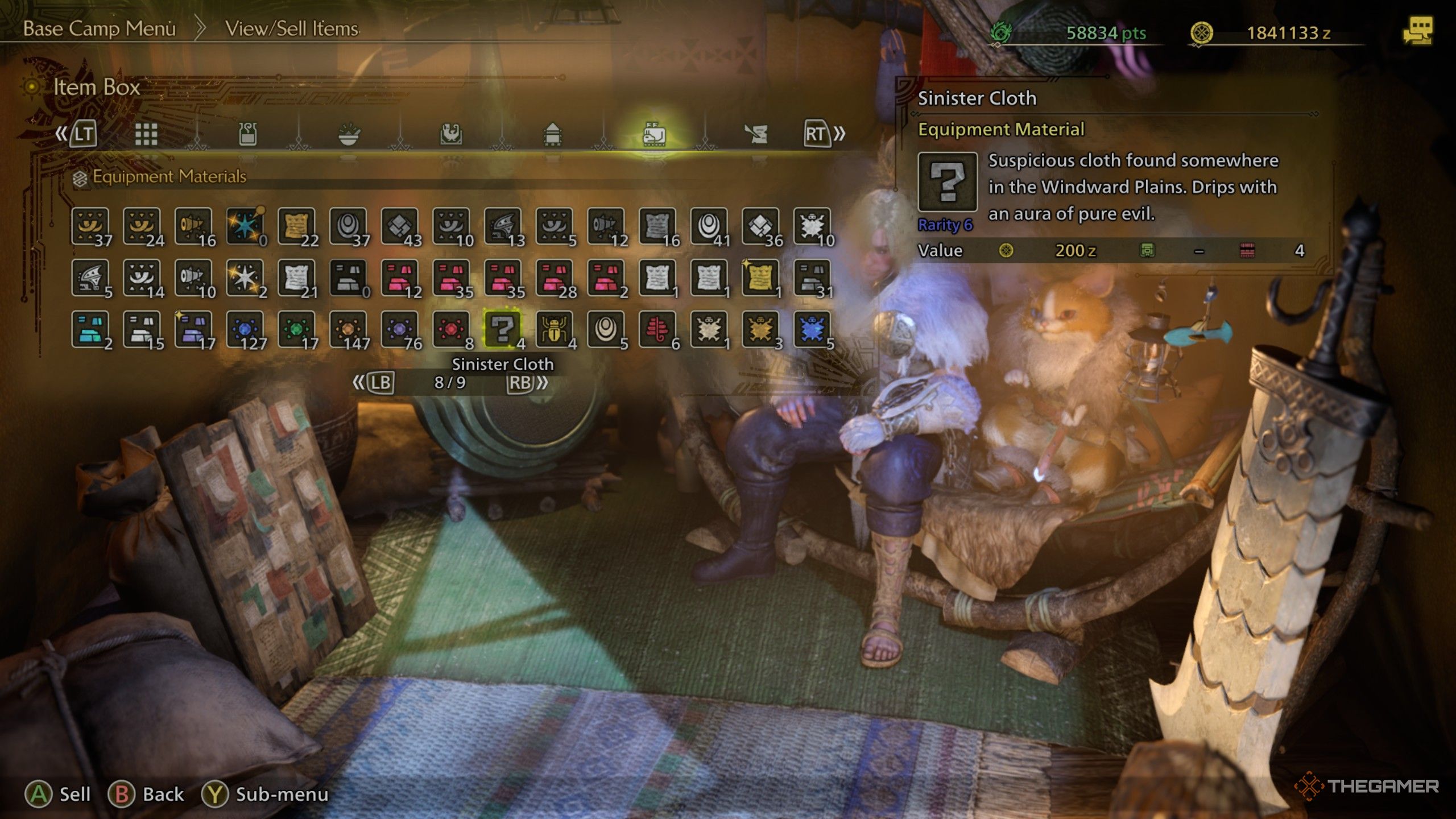 The sinister cloth in the item menu in monster hunter wilds.