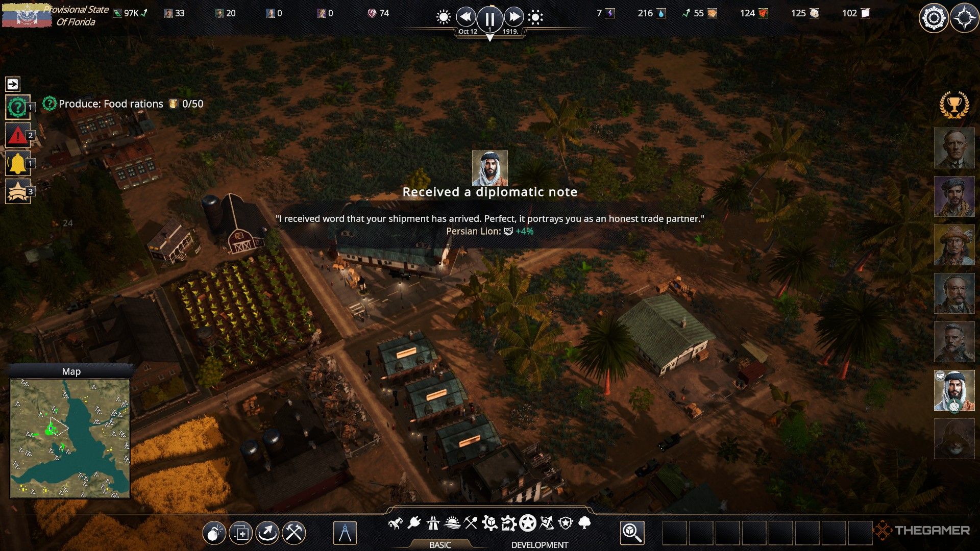 the player receives a message from persian lion confirming receipt of trade goods in kaiserpunk.
