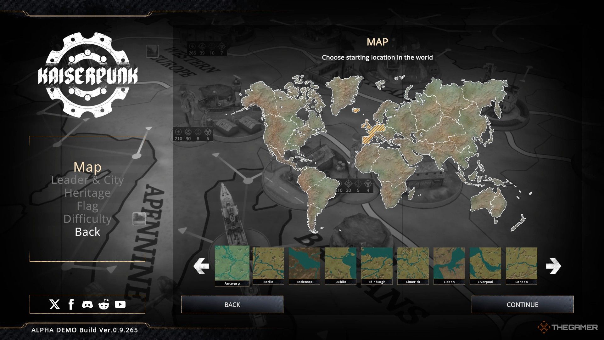 choosing a start location for a new campaign in kaiserpunk.