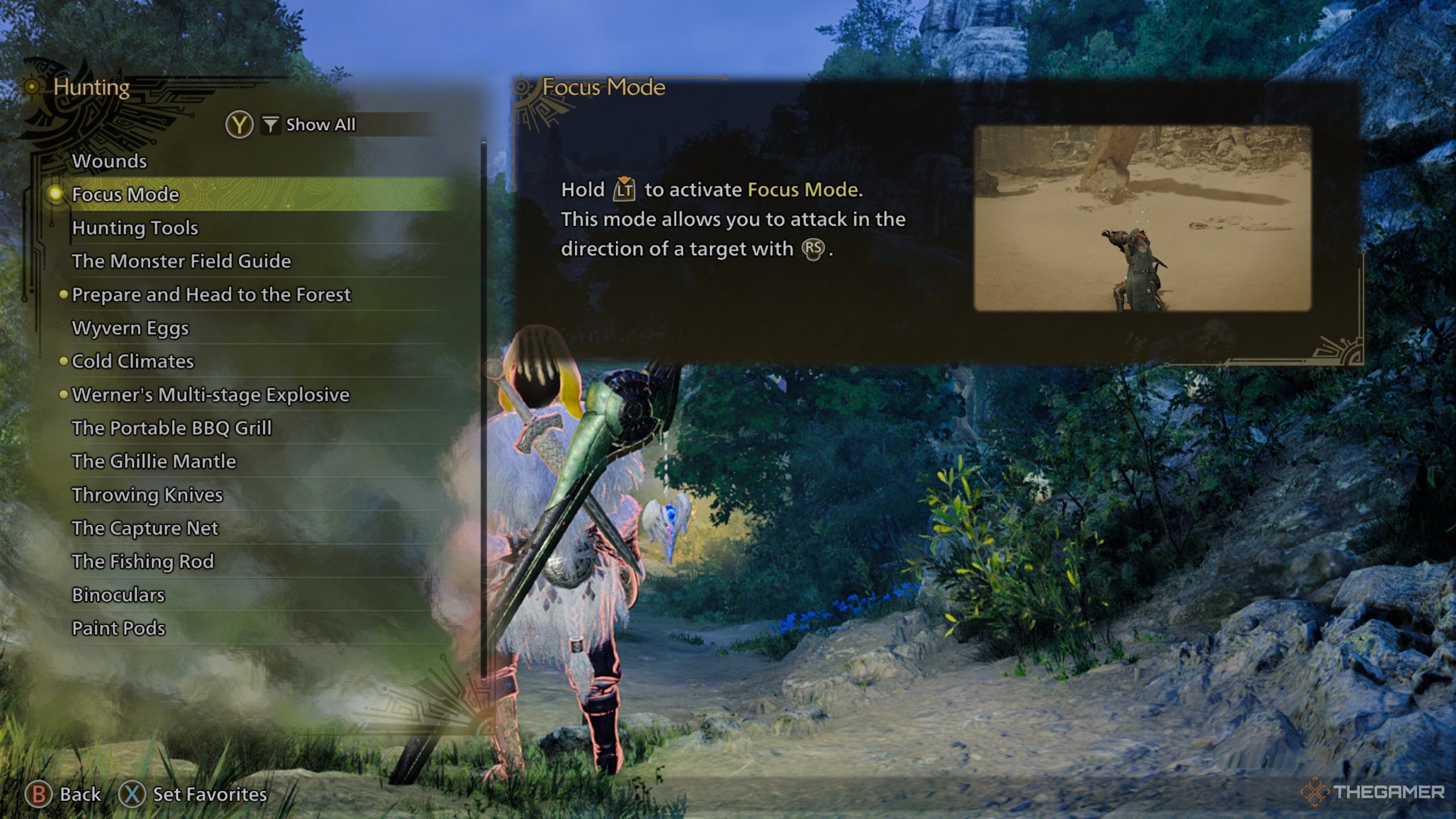 a tutorial explaining how to activate focus mode in monster hunter wilds.