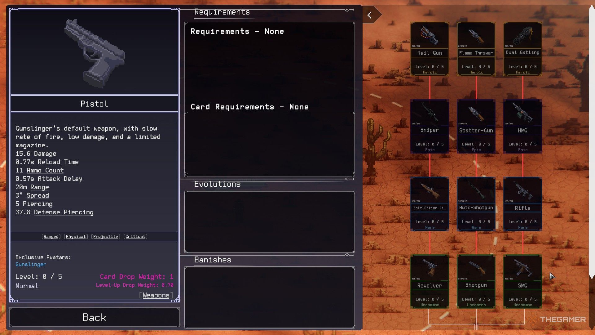 Vapenuppgraderingsträdet för Rogue Genesia's Gunslinger.