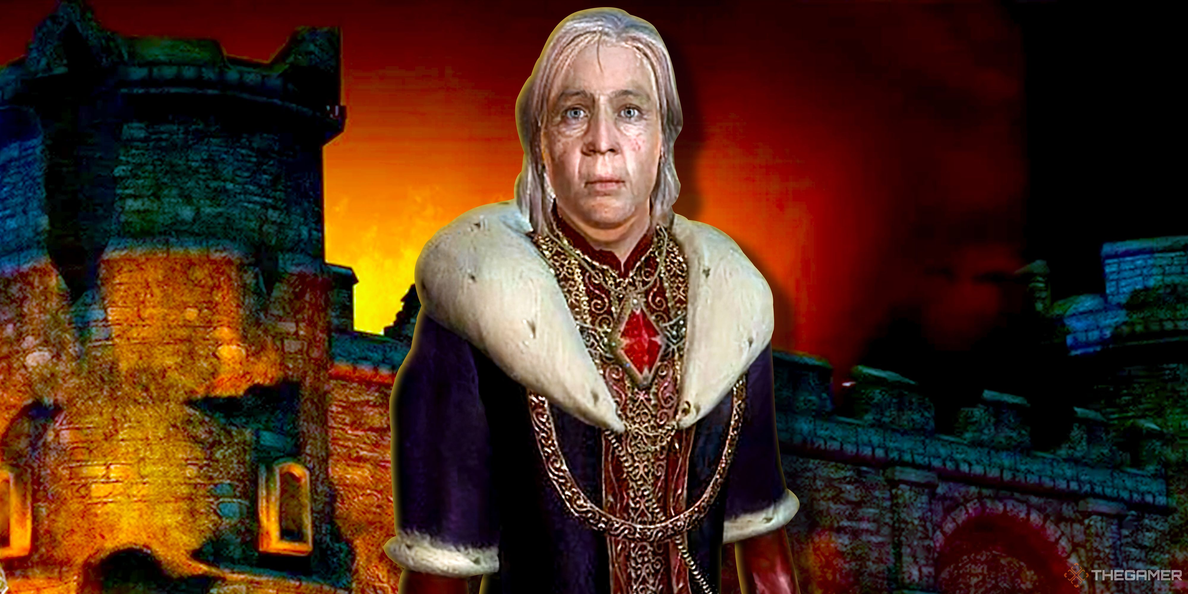 Emperor Uriel Septim VII, a character who looks like Fred Armisen, in Oblivion.