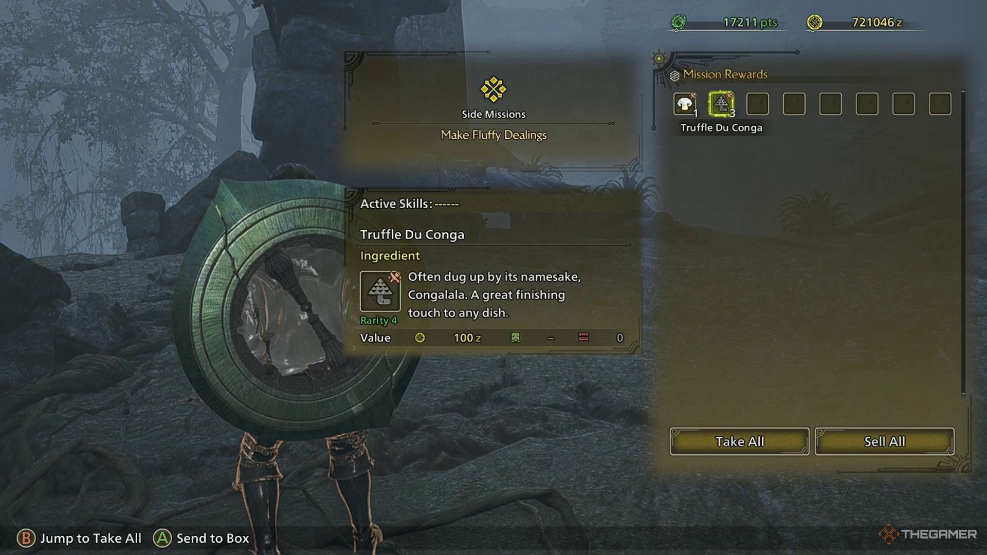 The image shows the rewards for completing the Make Fluffy Dealings Side Quest in Monster Hunter Wilds.