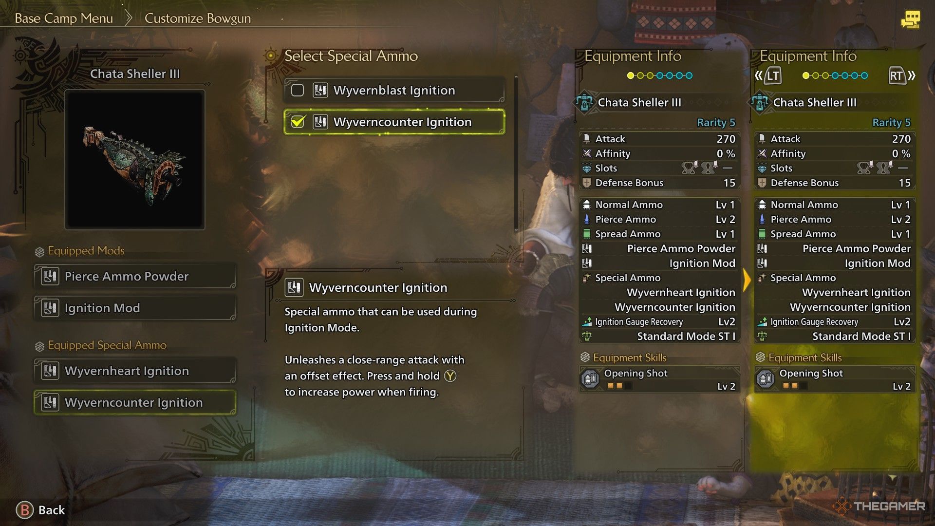 The image shows the Hunter customizing their Heavy Bowgun in Monster Hunter Wilds.