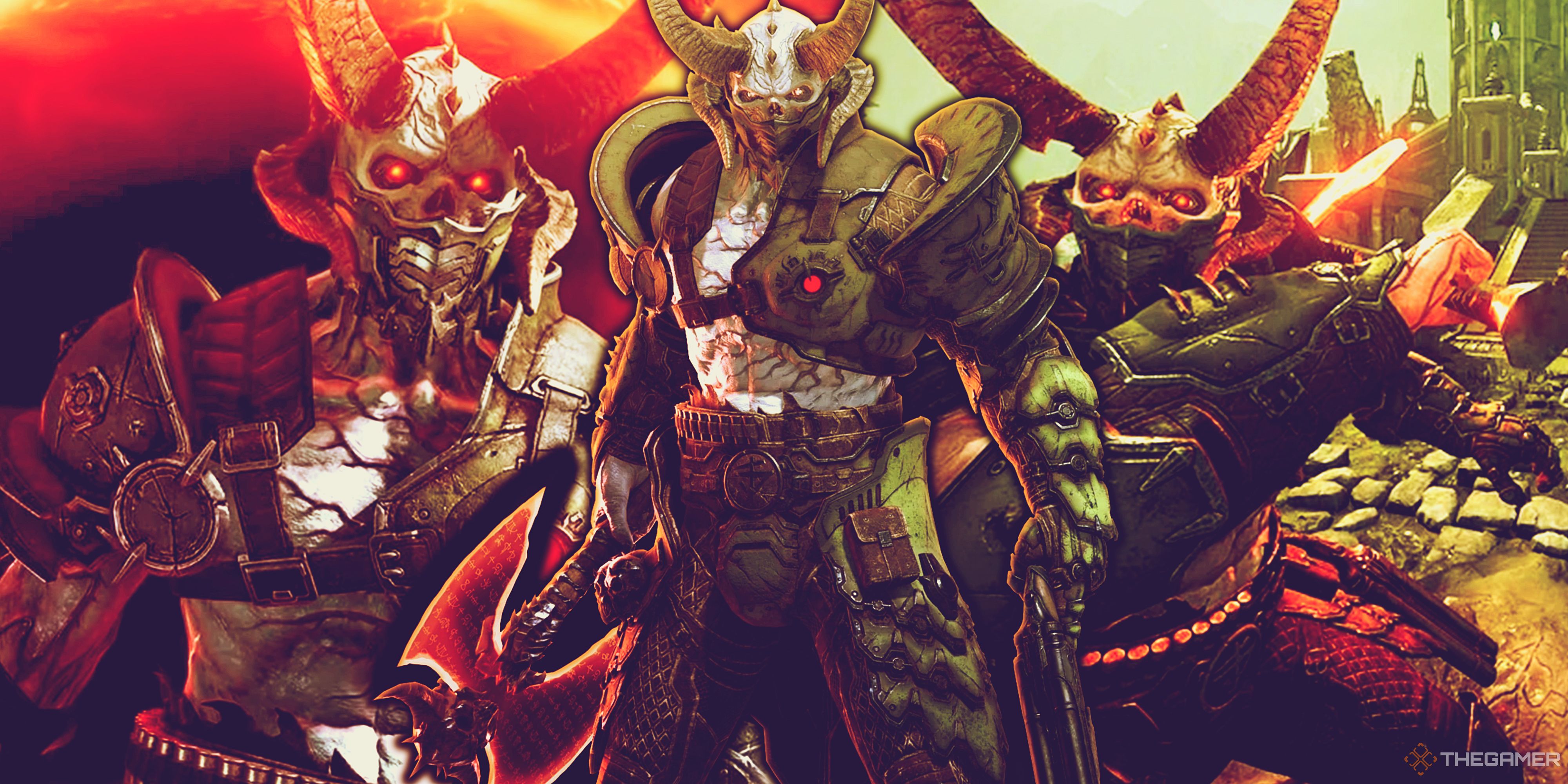 Collage image of the Marauder in Doom Eternal.