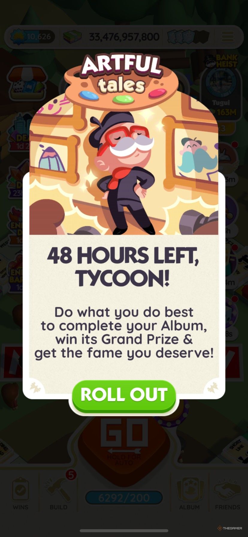 48 hour warning for the end of the artful tales sticker season in Monopoly Go.