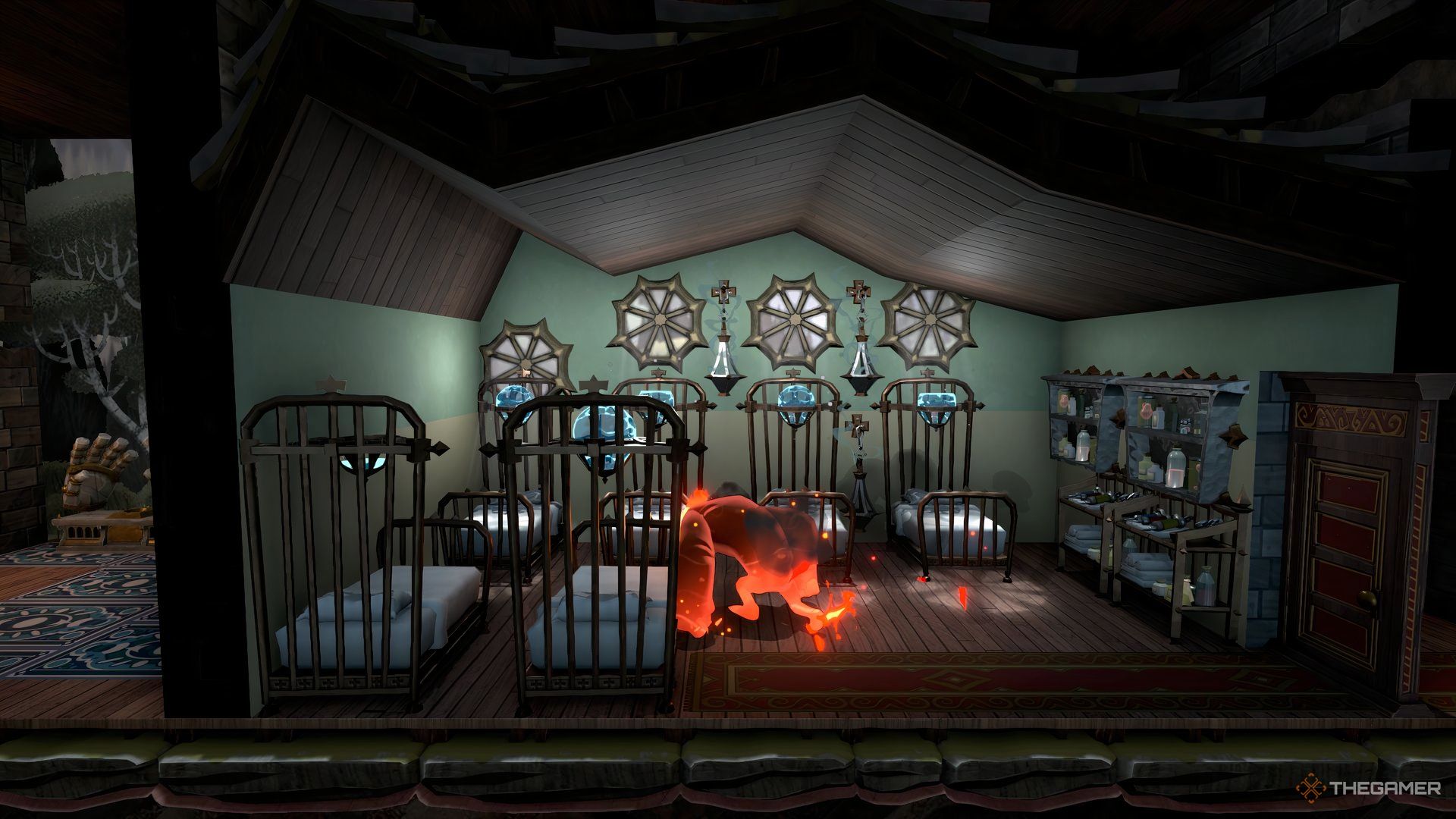 A Fire Mage goes on a tantrum and starts smashing furniture in Mind Over Magic.