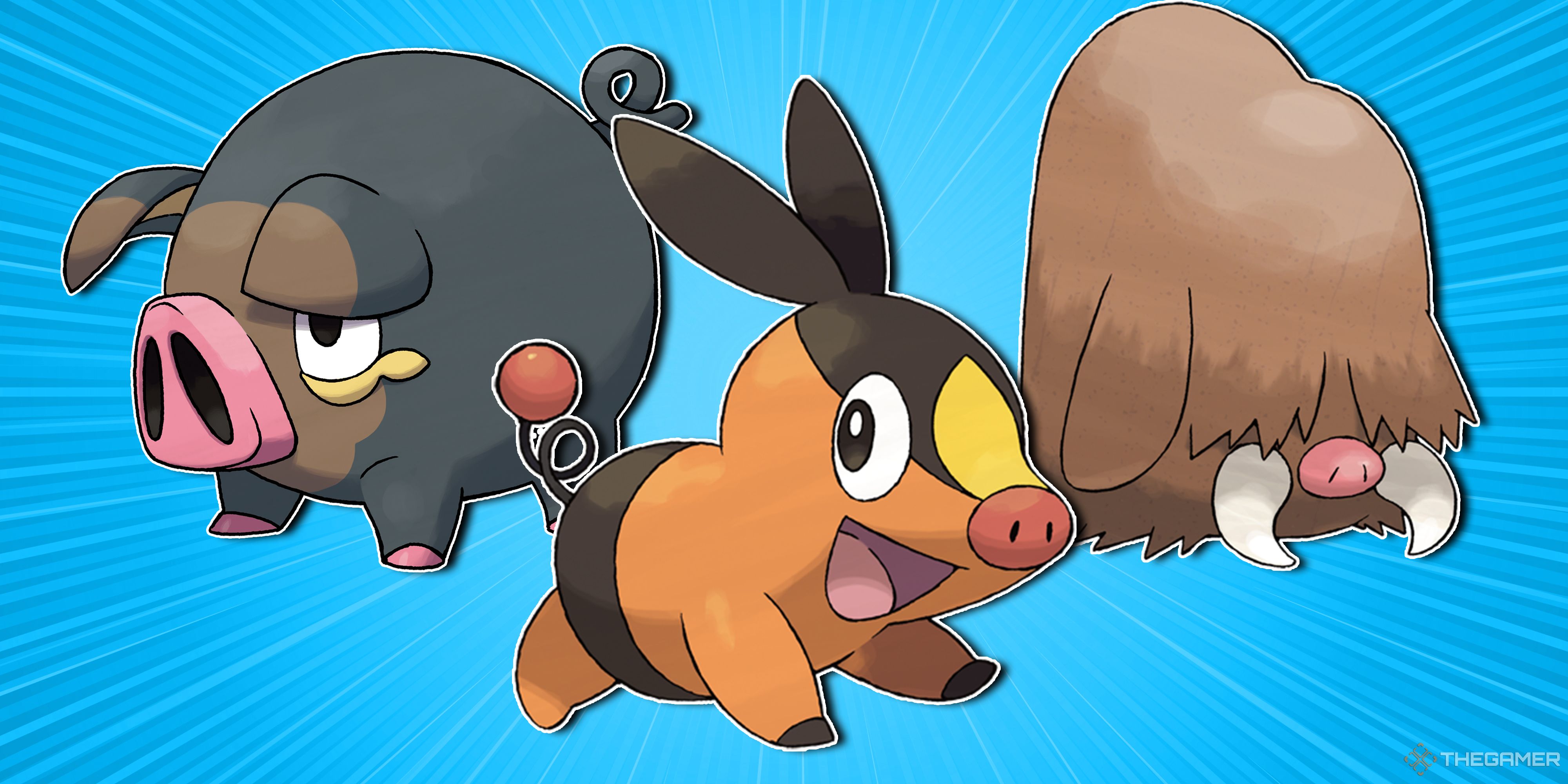 Lechonk, Tepig and Piloswine.