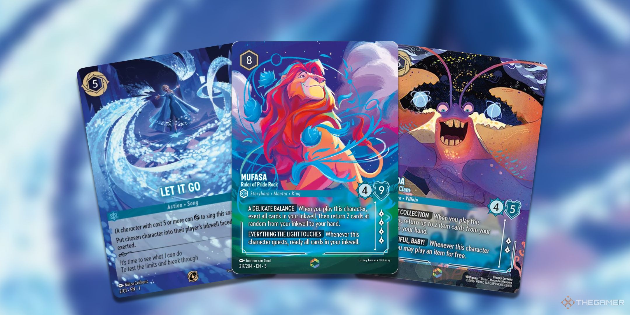 A collage featuring the best Sapphire cards from Disney Lorcana.