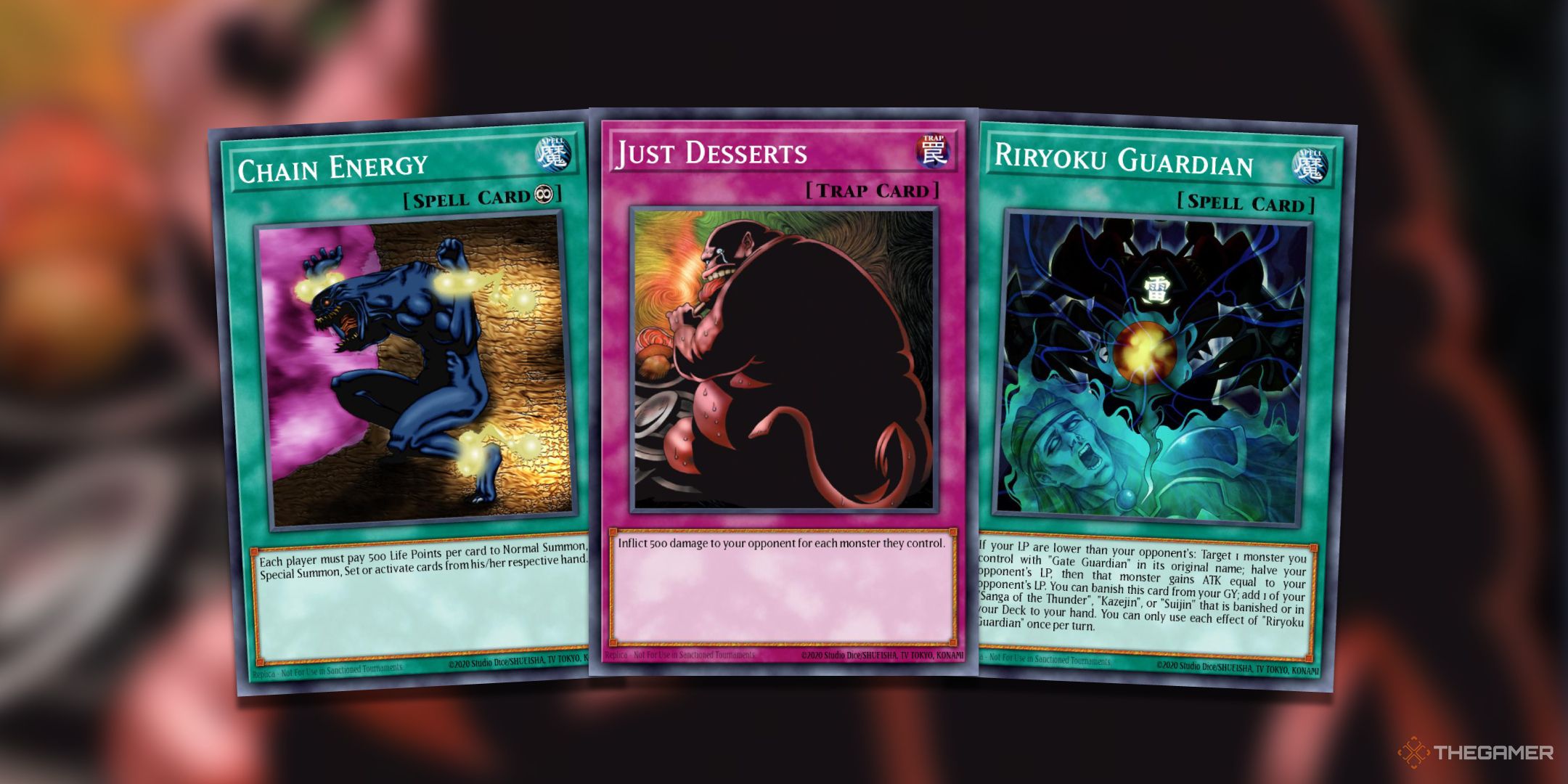 A collage of cards that can burn your opponent from the Yu-Gi-Oh! TCG.