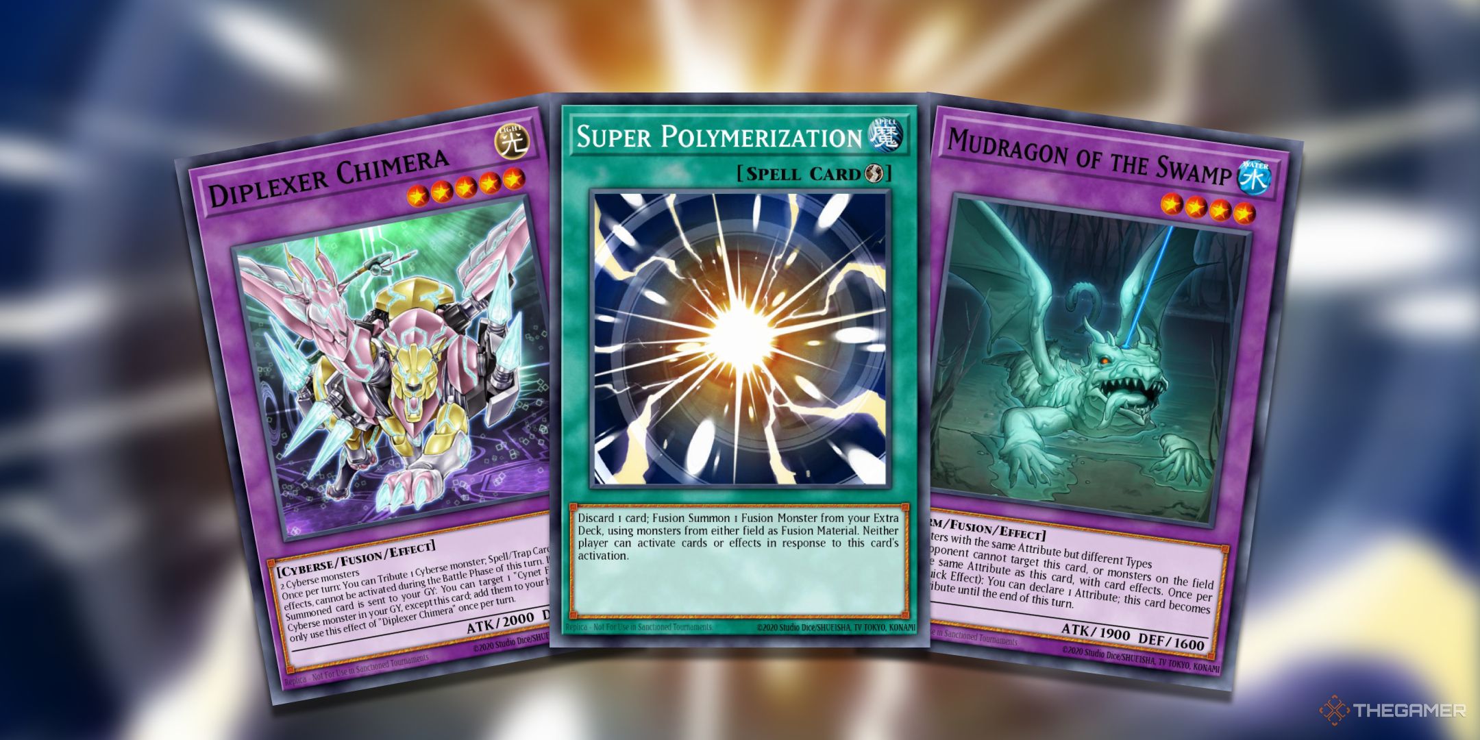 A collage of Yu-Gi-Oh! TCG Cards that go well with Super Polymerization.