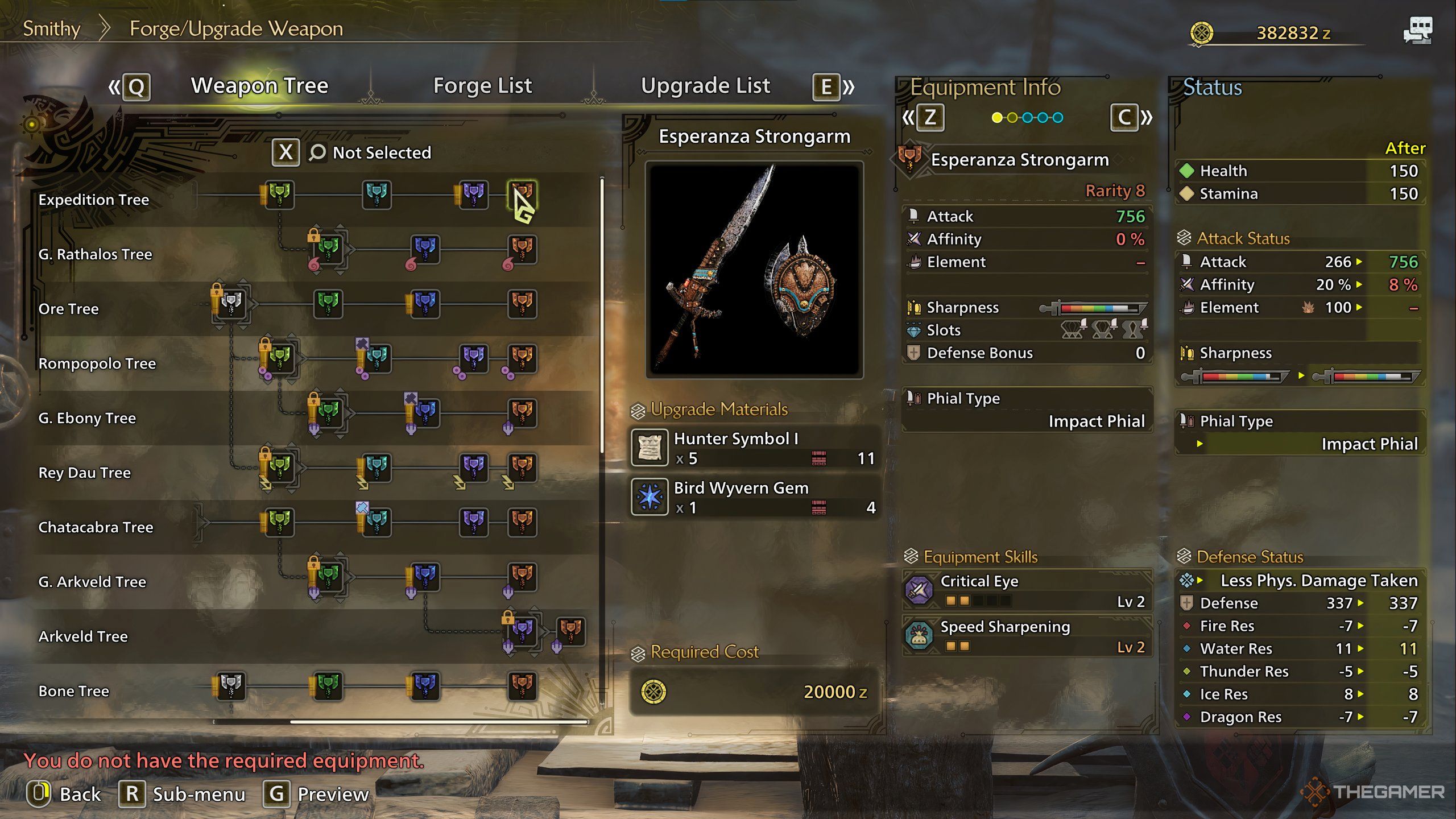 A forge preview image of the Esperanza Strongarm from monster hunter wilds.