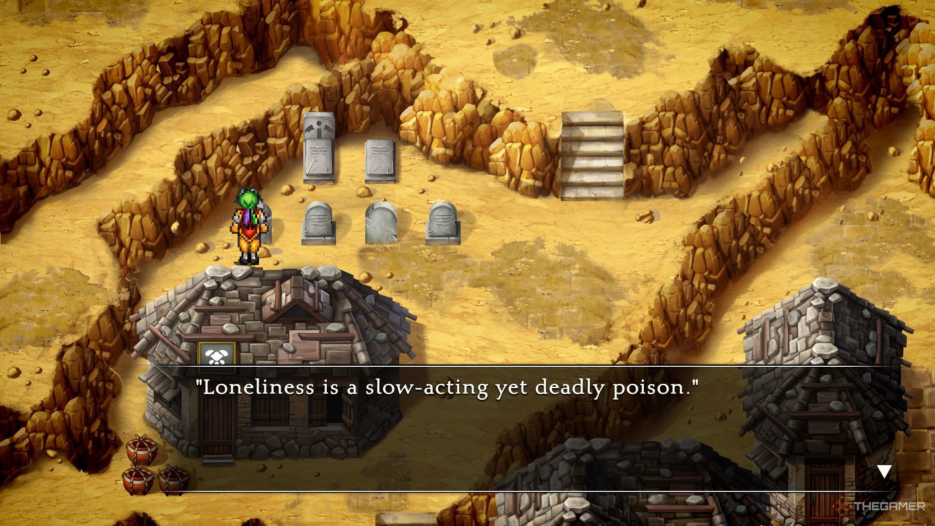 A gravestone speaks of loneliness in Suikoden 1 HD Remaster.