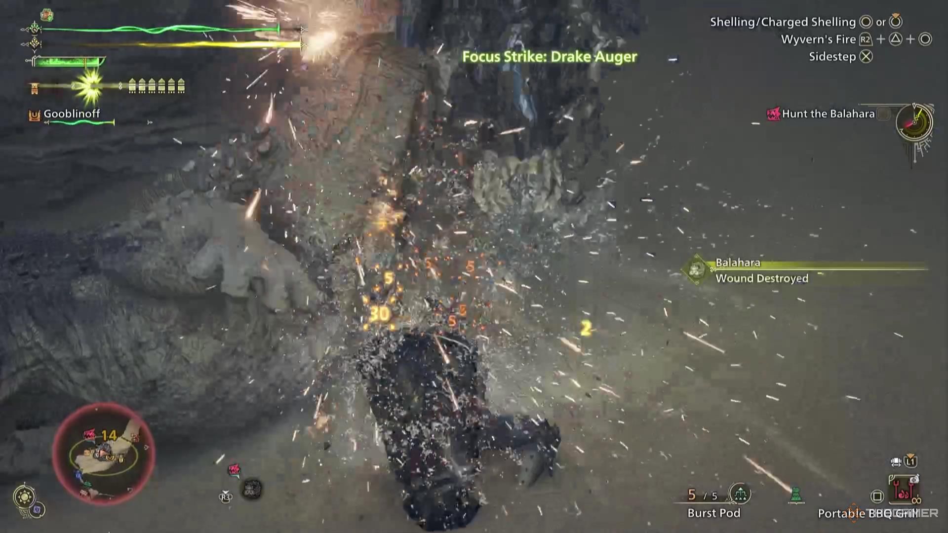 A Hunter destroys a wound on a monster in Monster Hunter Wilds.