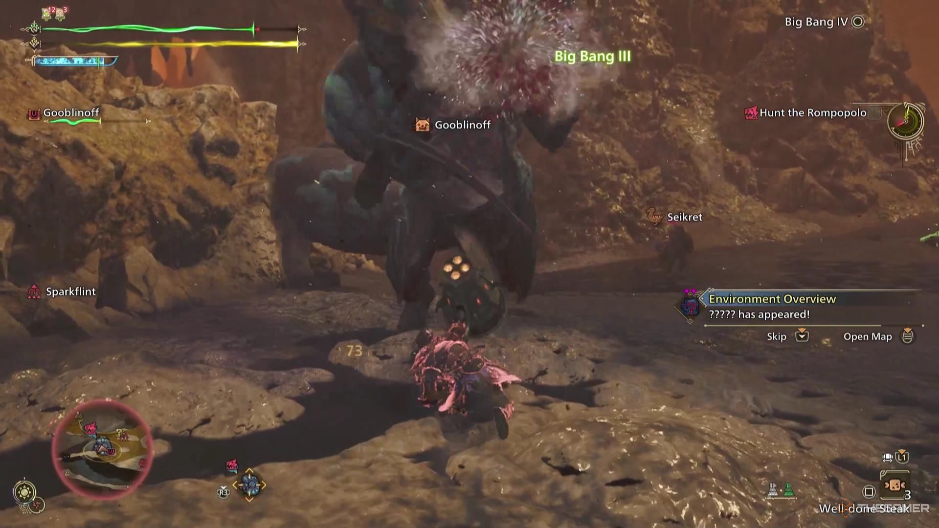 A Hunter slams a Hammer into a monster in Monster Hunter Wilds.