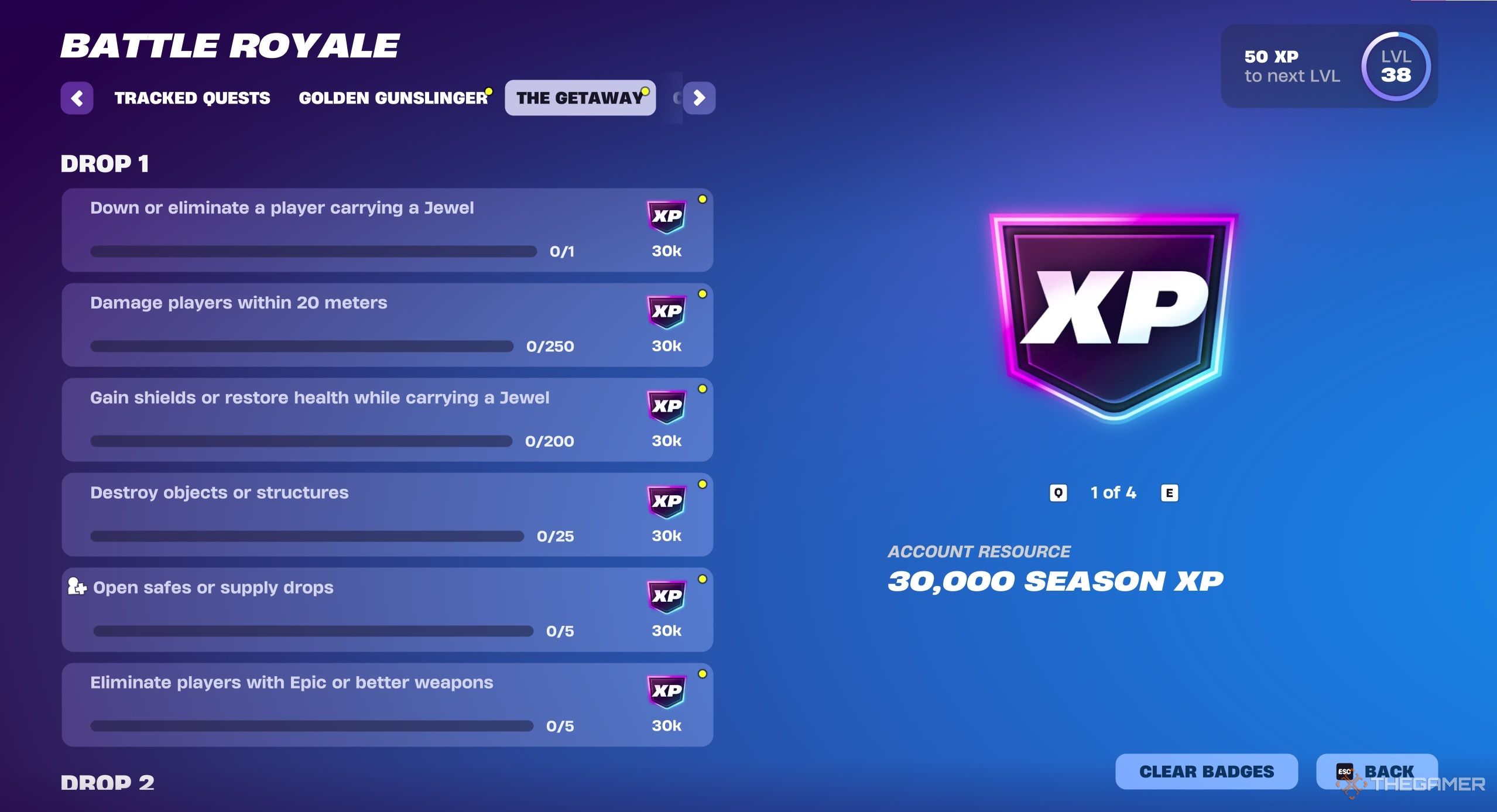 A photo showing the Getaway quests in Fortnite.