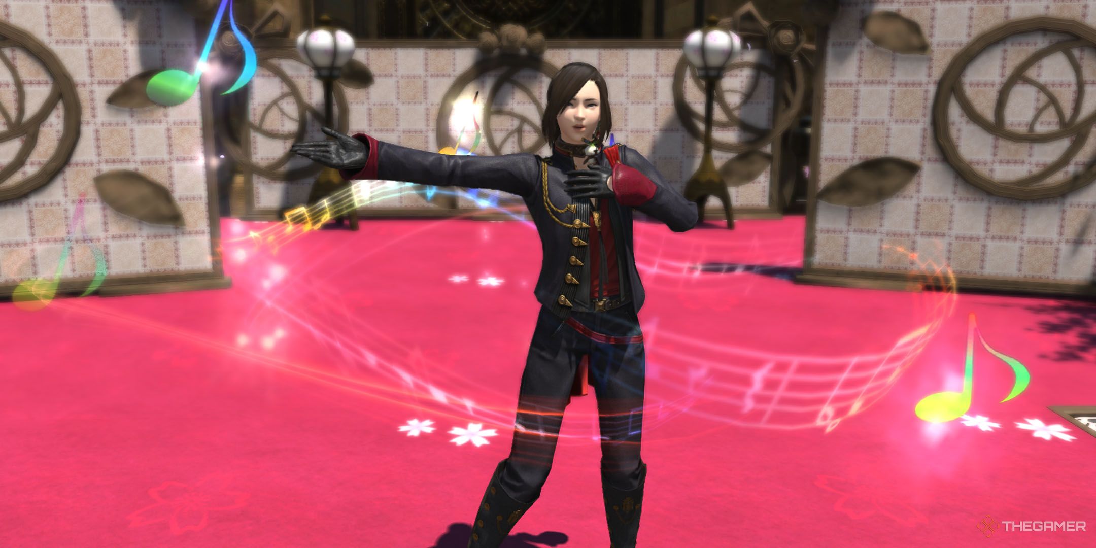 A player in the Royal Seneschal's outfit in Final Fantasy 14.