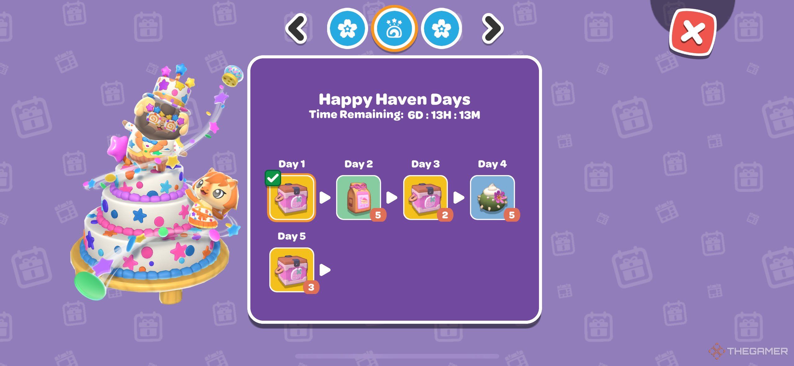 A player looking at the daily rewards for Happy Haven Days in Hello Kitty Island Adventure.