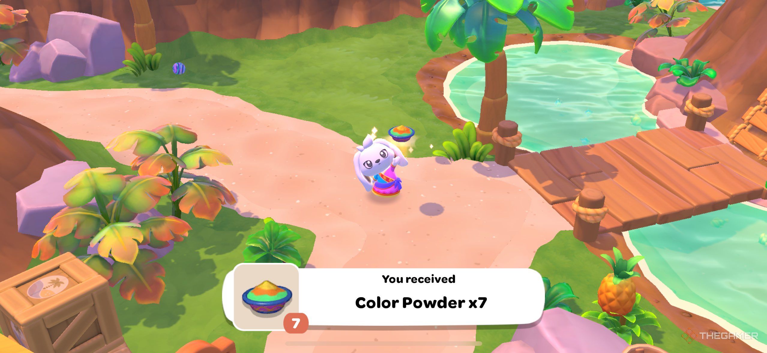 A player obtaining Color Powder in Hello Kitty Island Adventure.