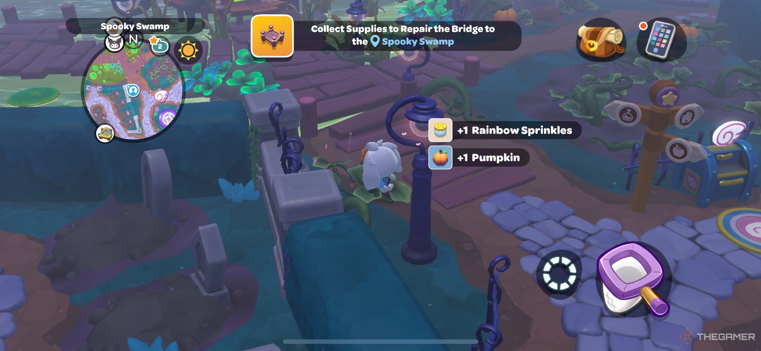 A player picking up sprinkles for Happy Haven Days in Hello Kitty Island Adventure.