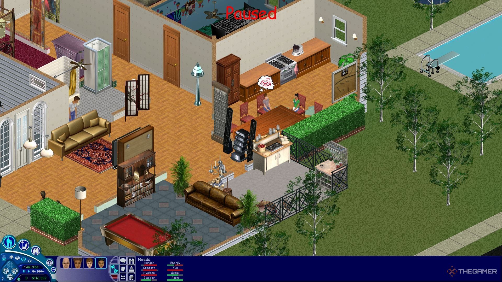 In the original Sims, a SIM was hungry in their kitchen.