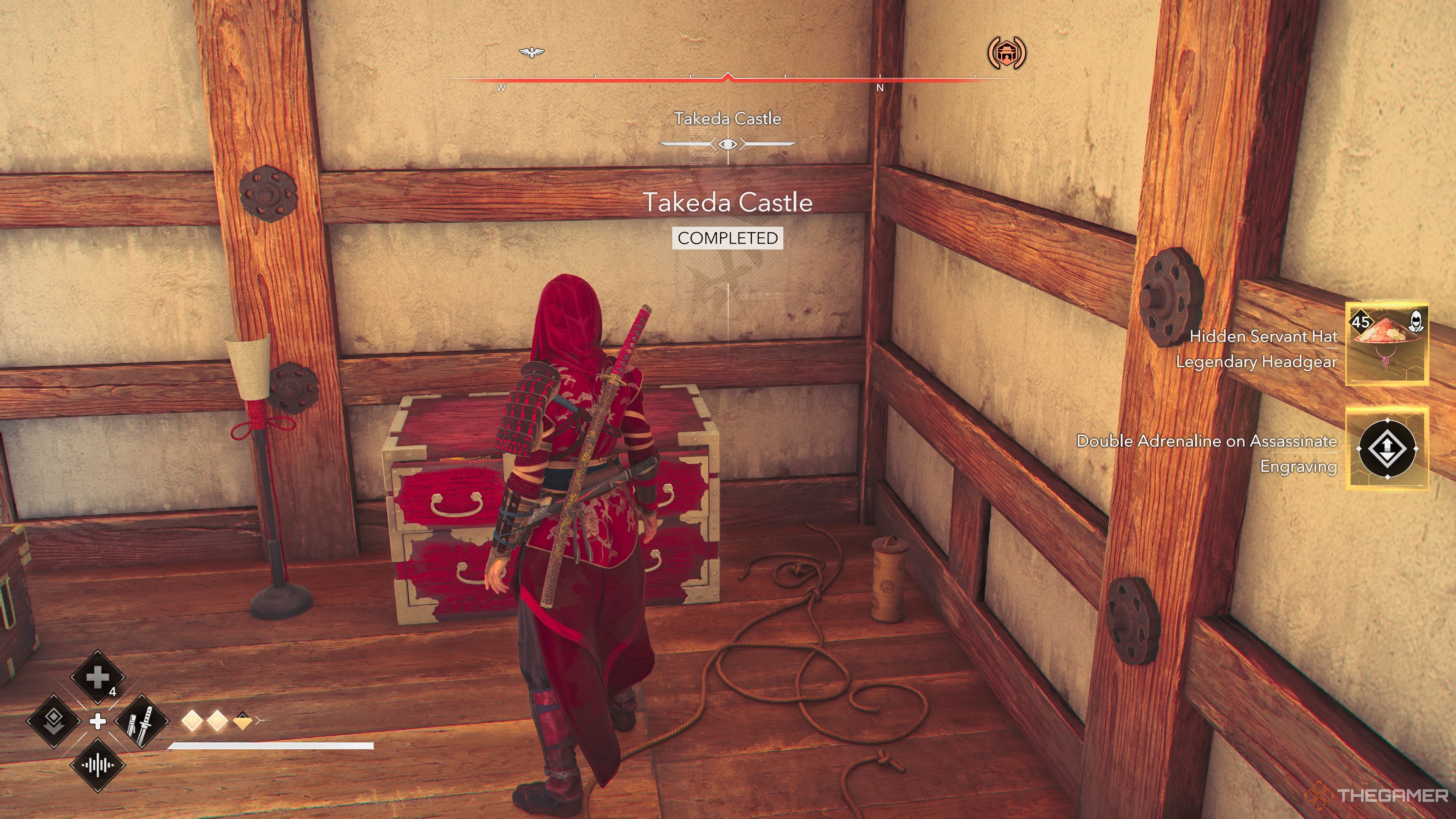The Takeda Castle Rewards including the Hidden Servant Hat in Assassin's Creed Shadows.