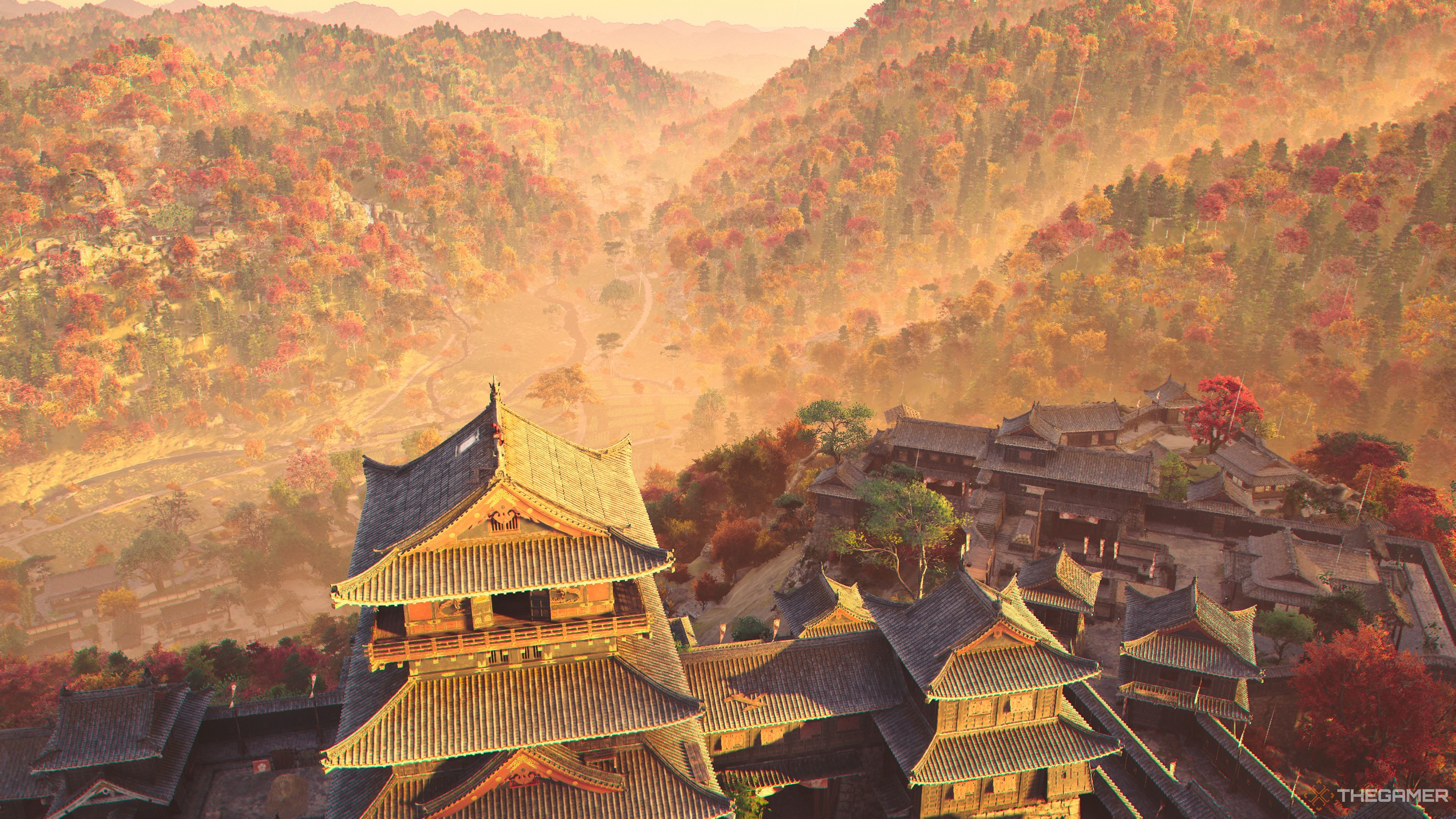 Naoe climbs the Takeda Castle Viewpoint in Assassin's Creed Shadows.