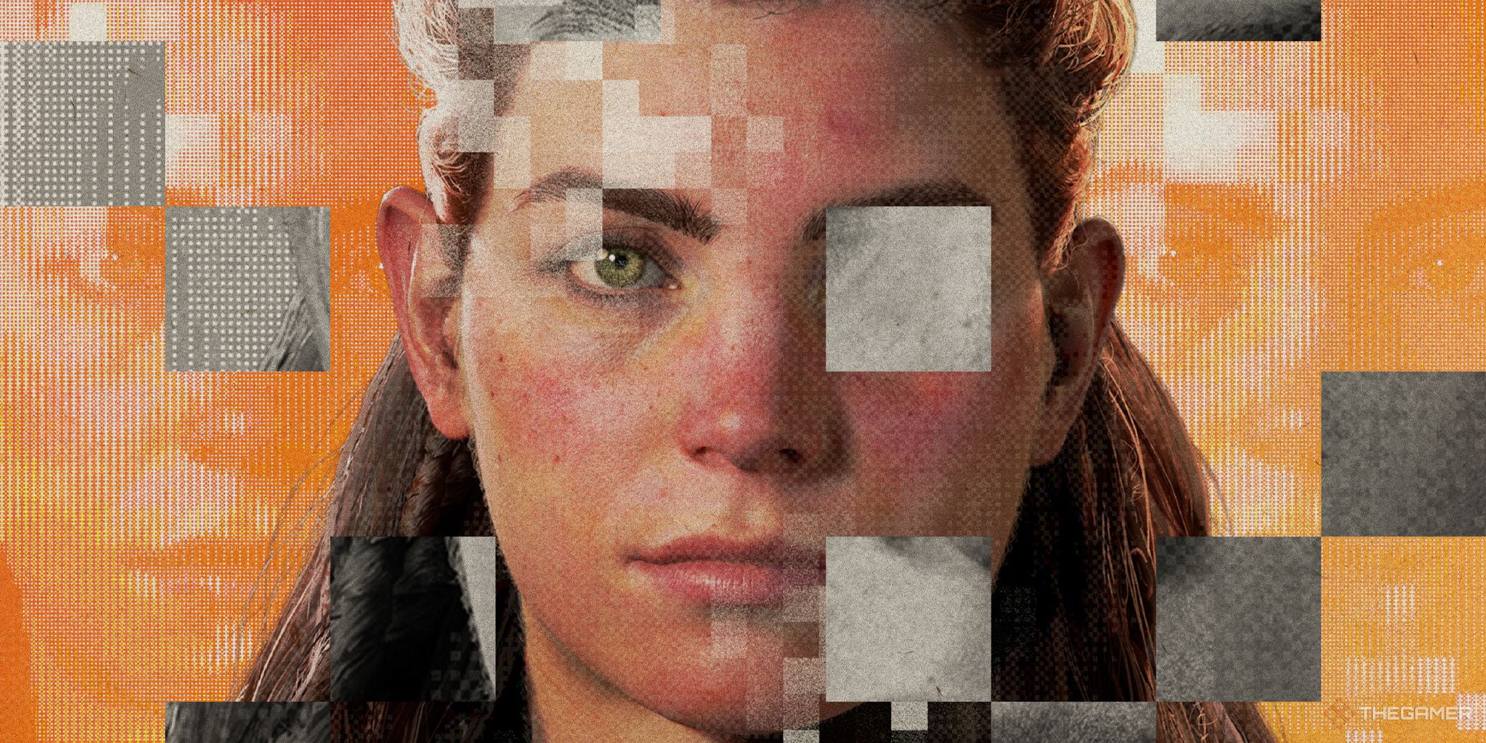 Aloy from Horizon Zero Dawn but pixellated.