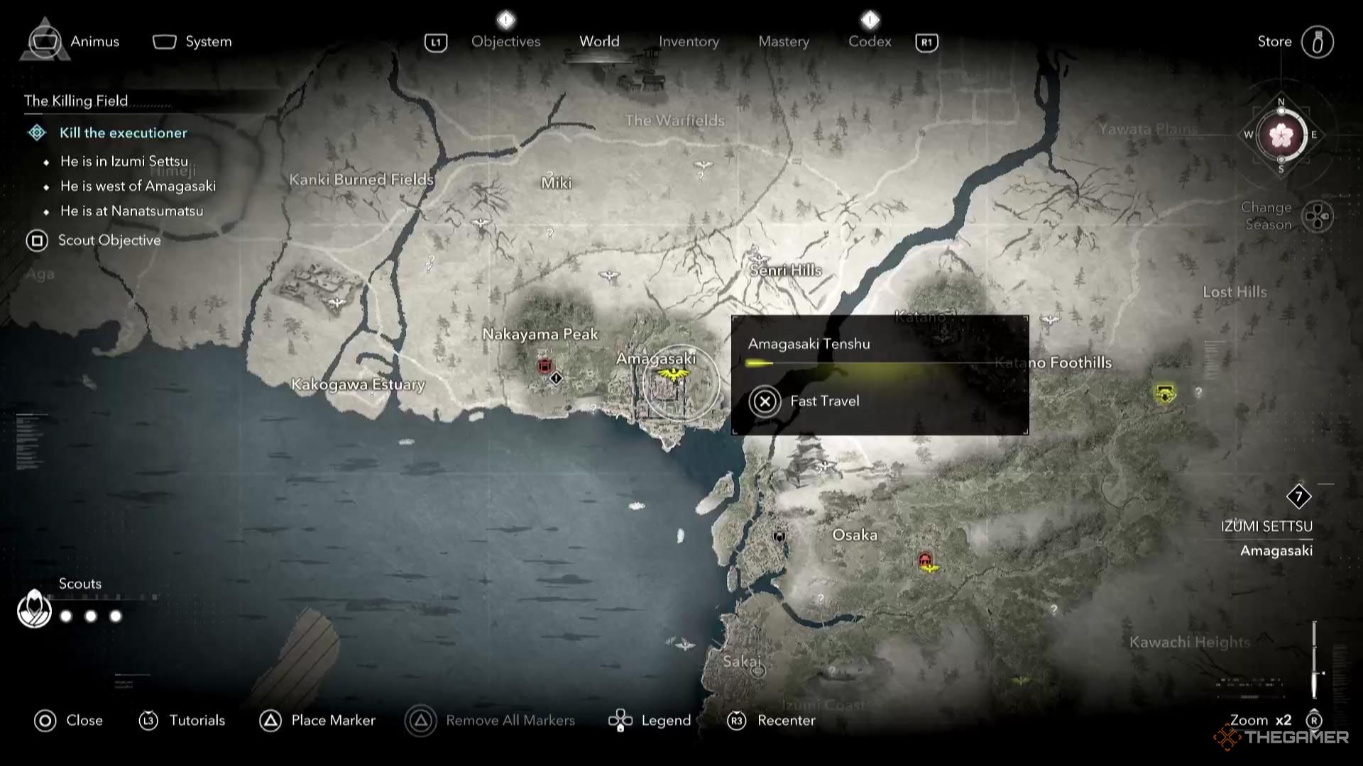 قلعه Amagasaki روی نقشه در سایه های Assassin's Creed.