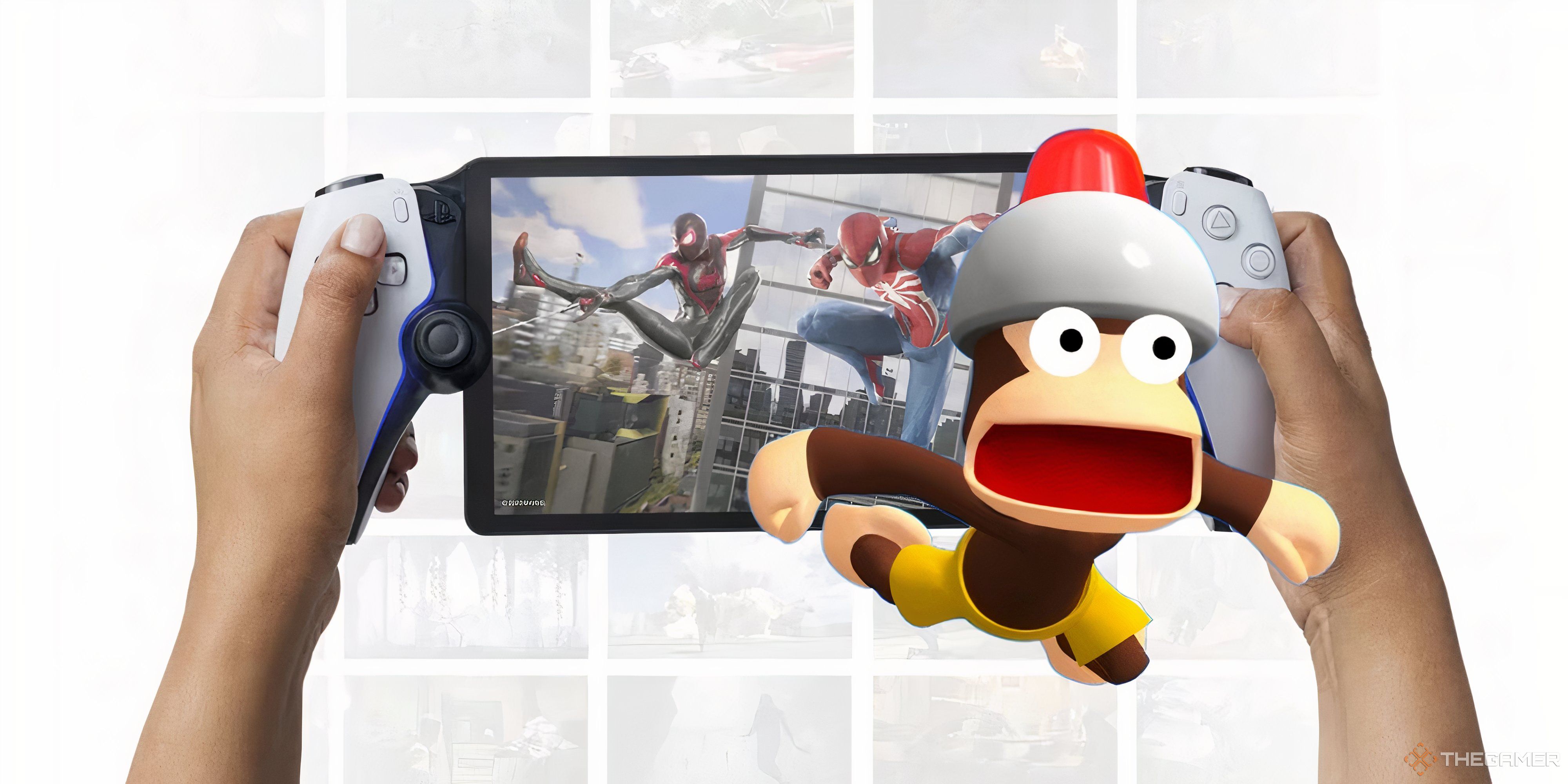 an ape escape monkey jumping out of a playstation portal.