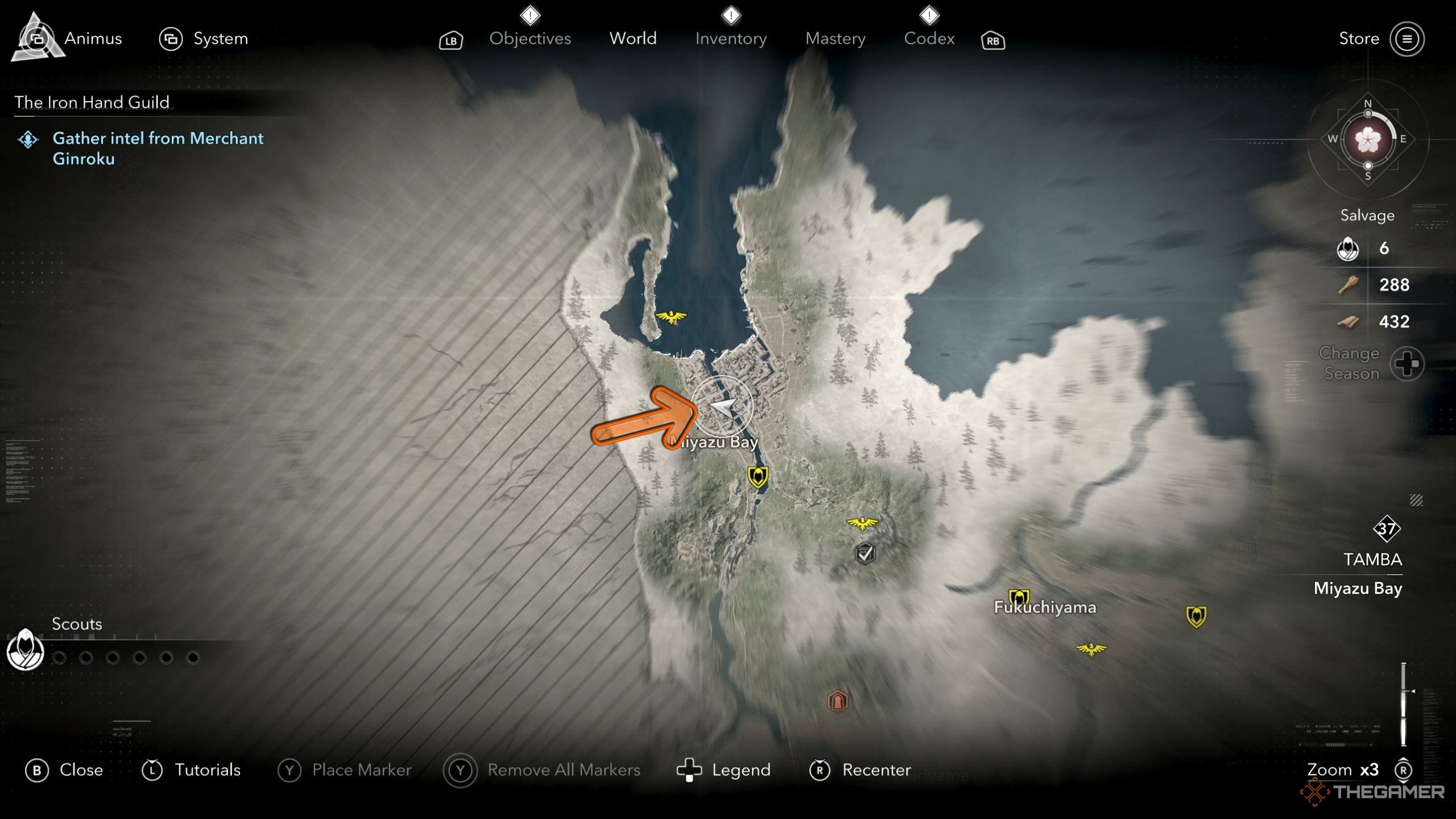 Assassin's Creed Shadows Merchant Merchant Ginroku در نقشه.